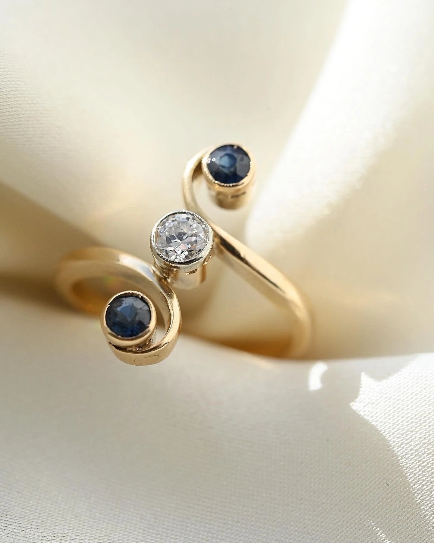 Antique Toi et Moi Ring By Holger Fischer 14K Gold 1930s