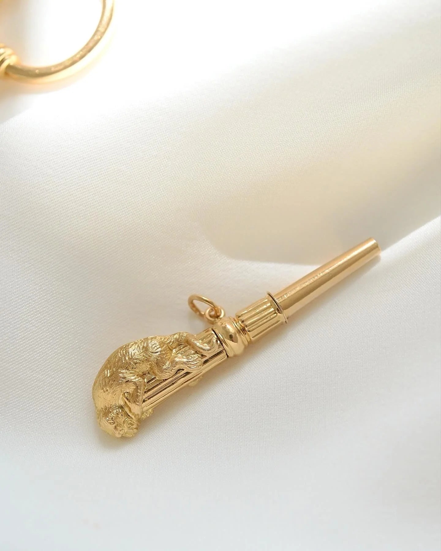 Antique Swedish Pocket Watch Key Pendant Monkey 18K Gold 1900