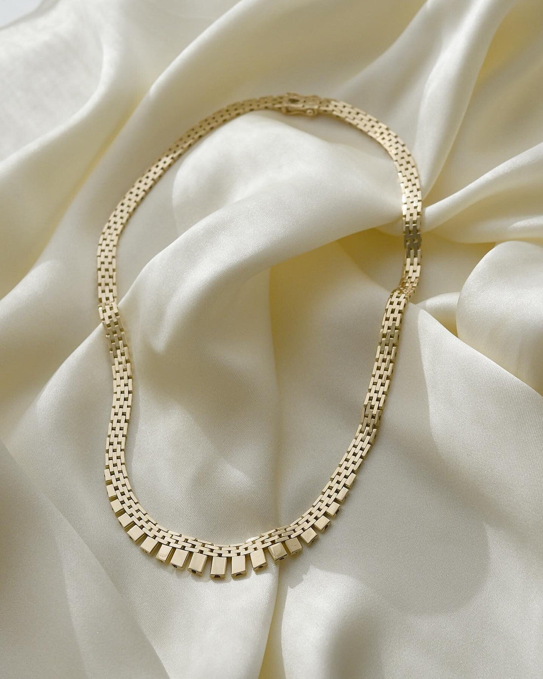 Perfect Rare Brick Link Necklace 14K Gold 1960s