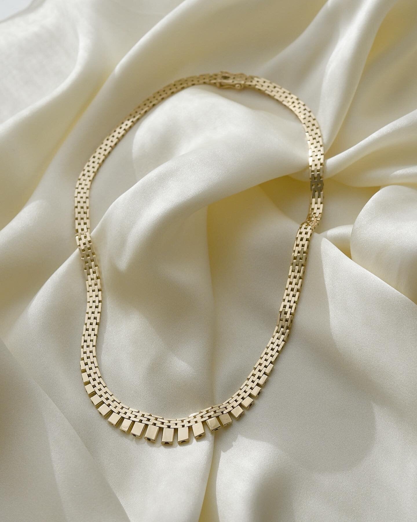 Perfect Rare Brick Link Necklace 14K Gold 1960s