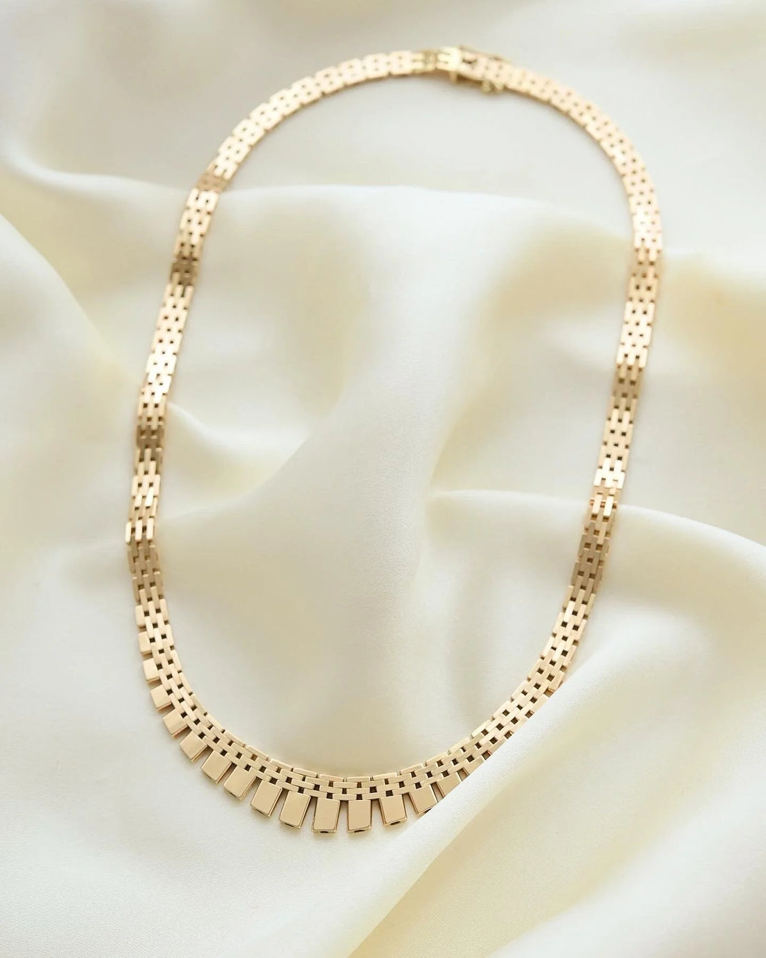 Beautiful Danish Brick Link Necklace by John Viggo Andersen 14K Gold 1960s