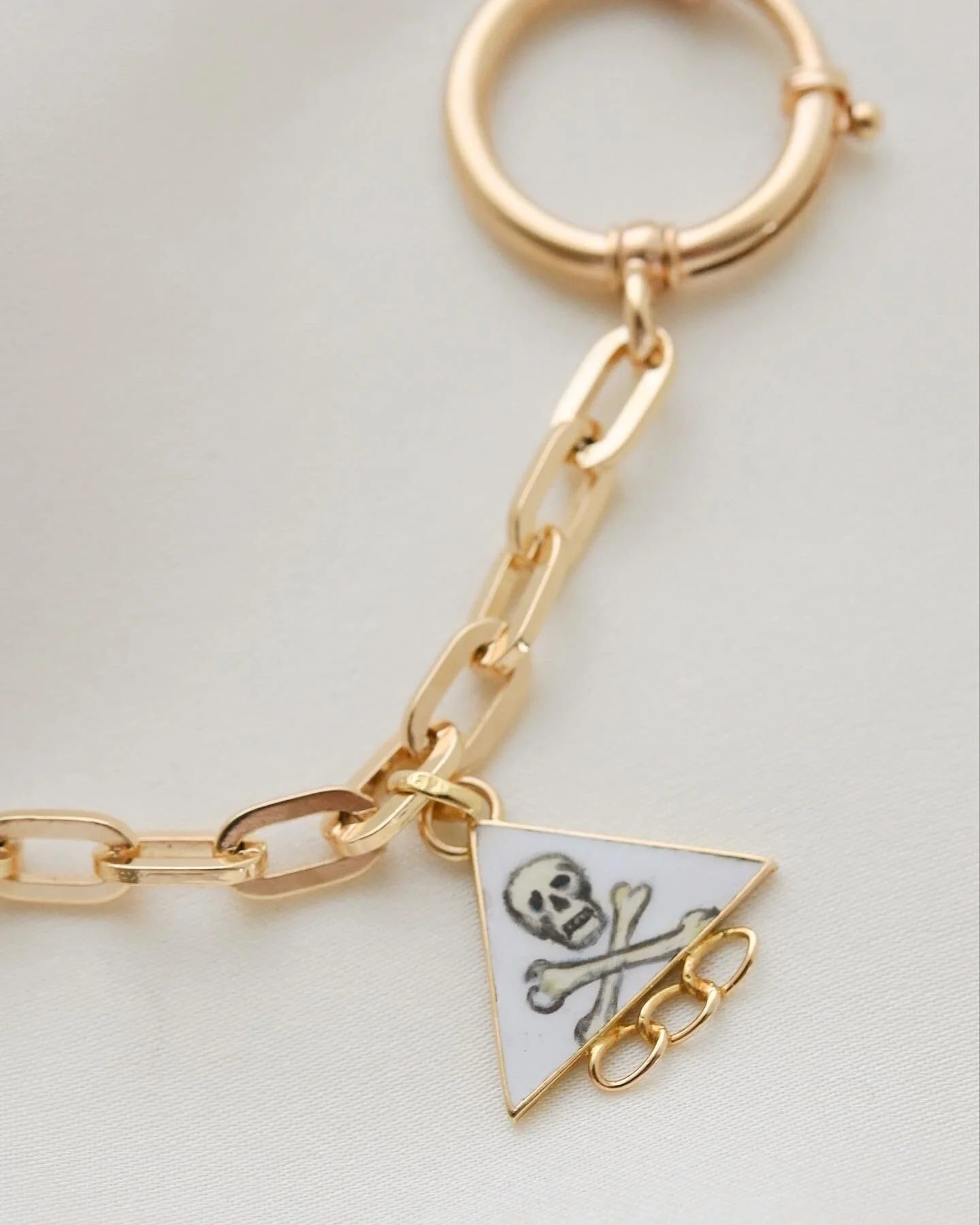 Sublime Antique Watch Chain Enamel Mourning Charm 1937 18K Gold