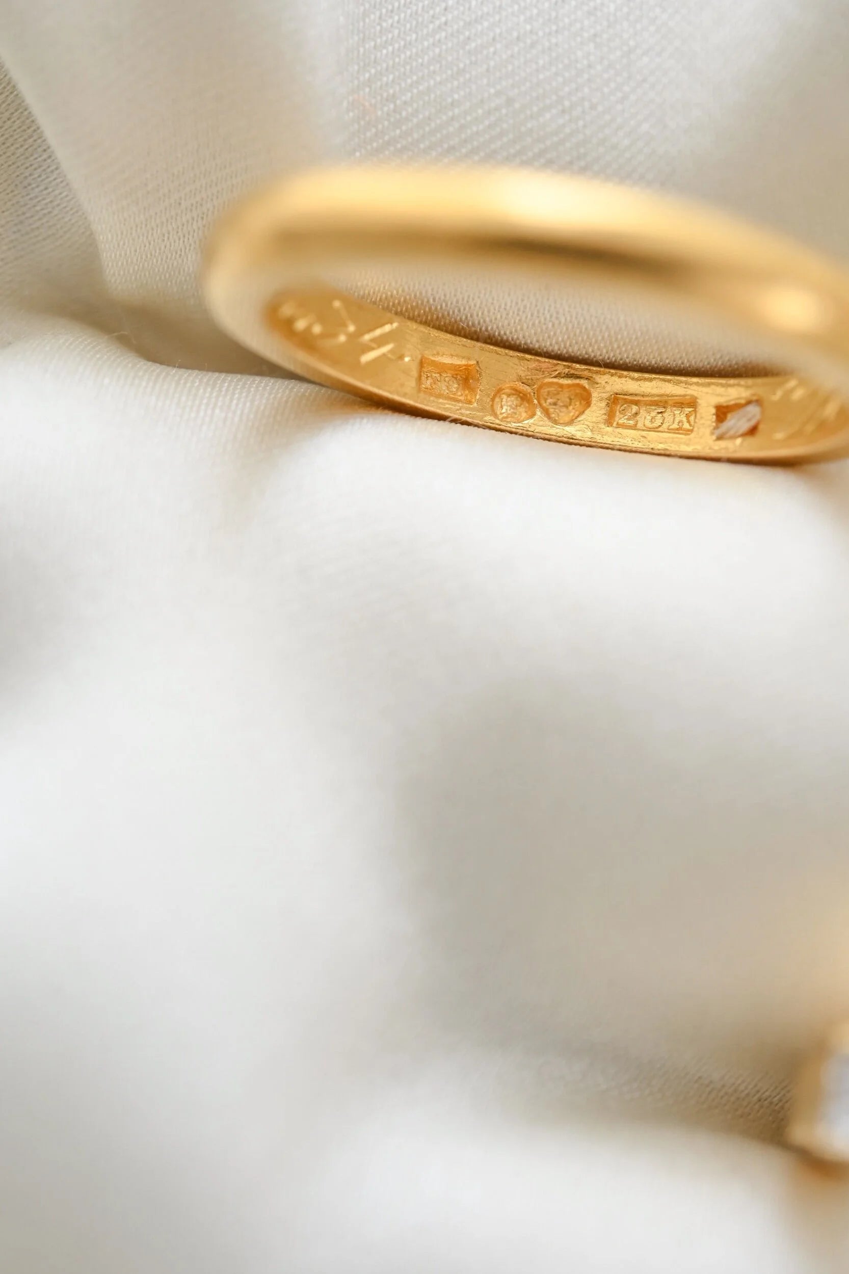 Happy 6.7 Grams Antique Heavy Inscribed Wedding Stacker Band 23K Gold 1934