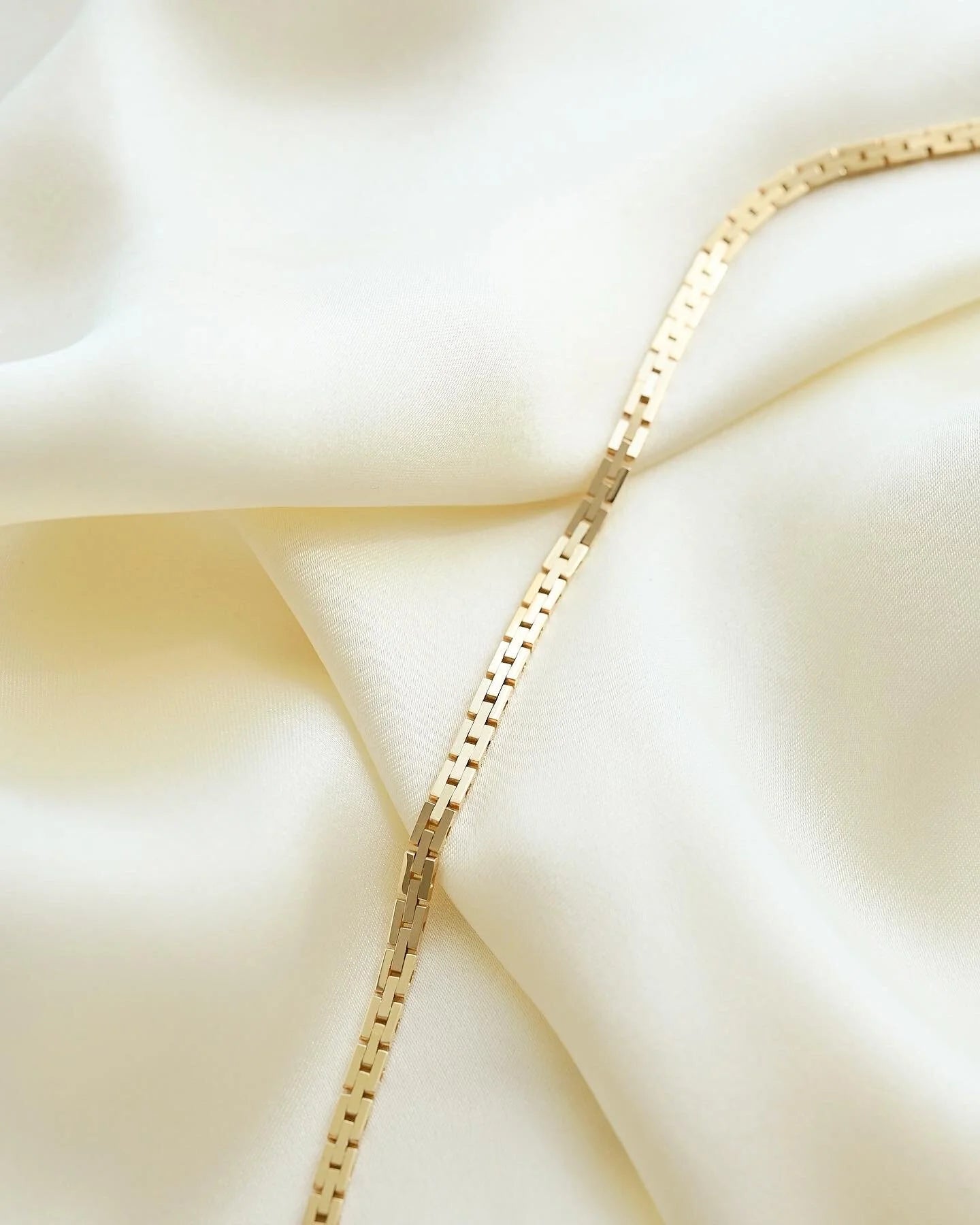 Danish Vintage Baby Brick Link Necklace by Tom Jensen 14K Gold 1970