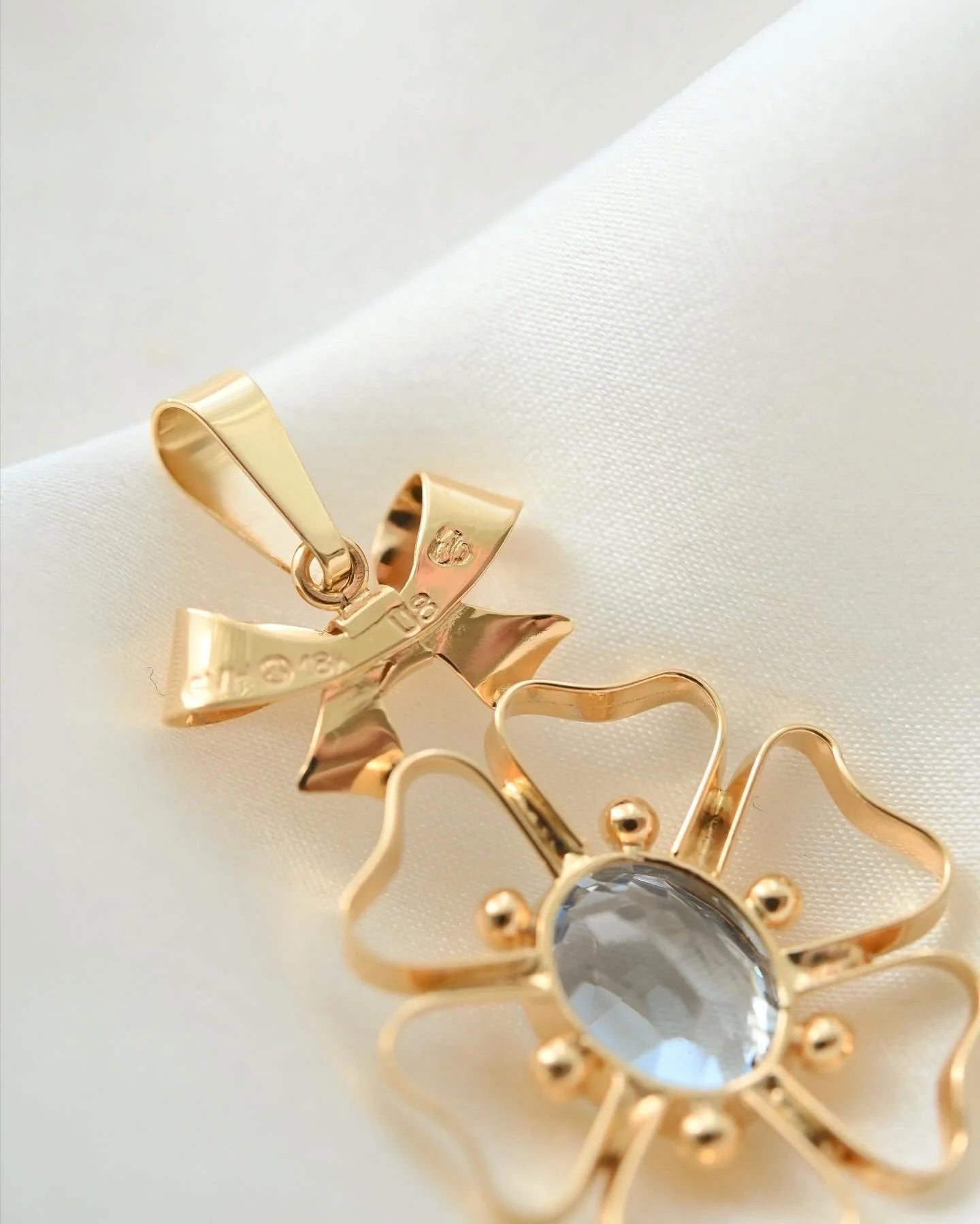 Feminine Bow Pendant w Spinel 18K Gold 1946