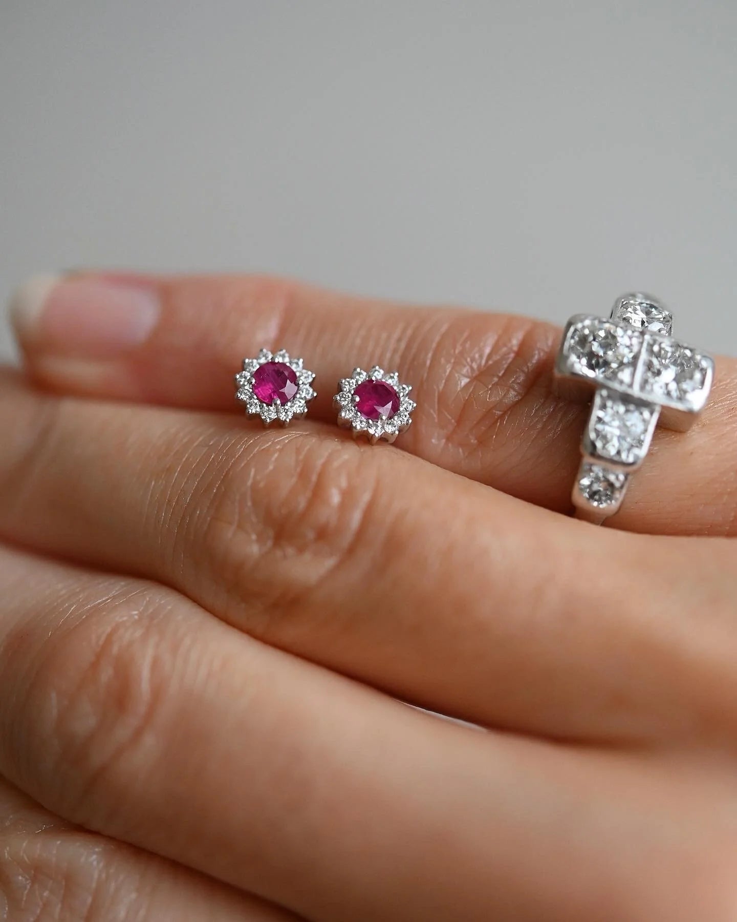 Irresistible Ruby and Diamond Earrings 18K White Gold Estate