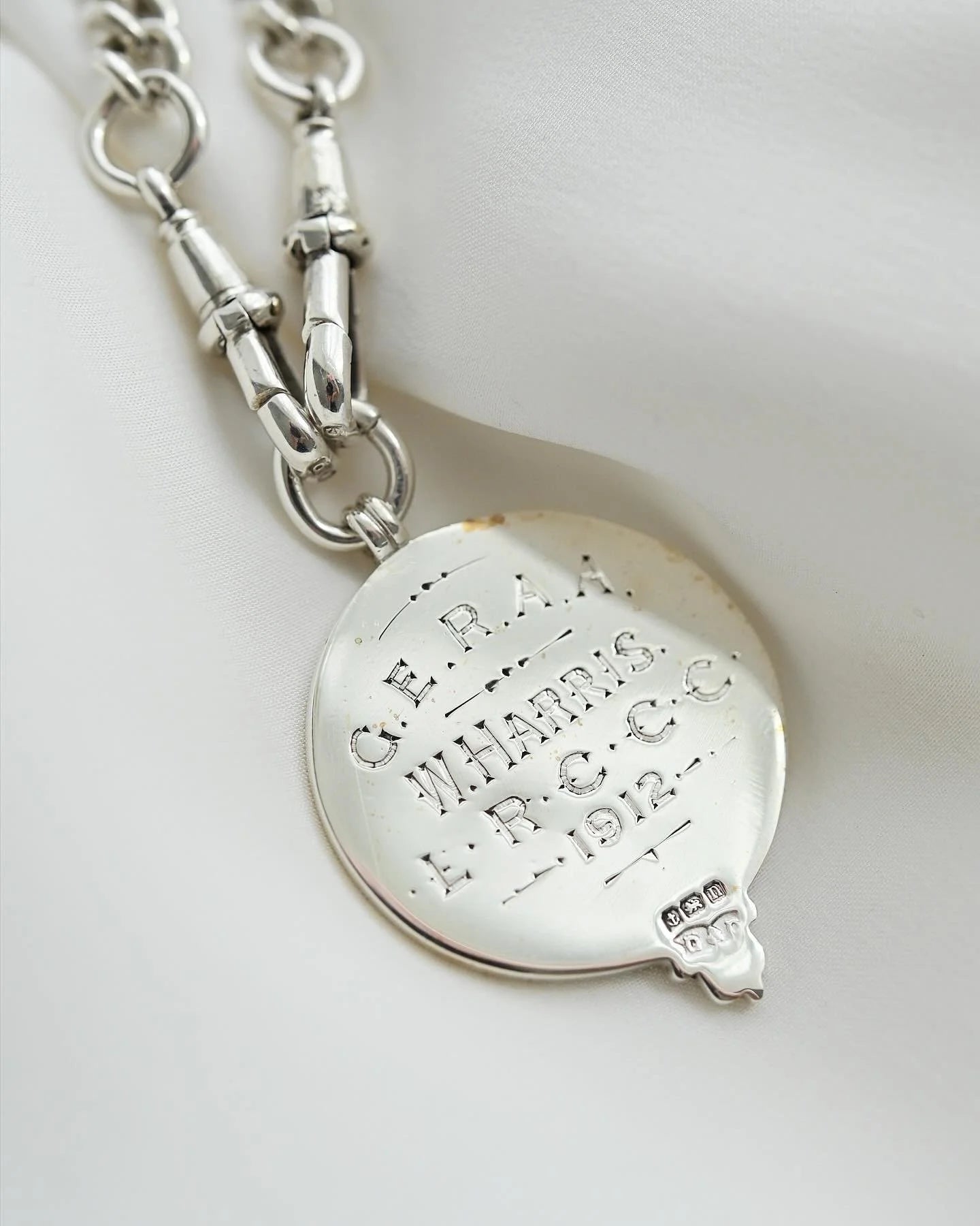 Antique English Silver Watch Chain Necklace 1912
