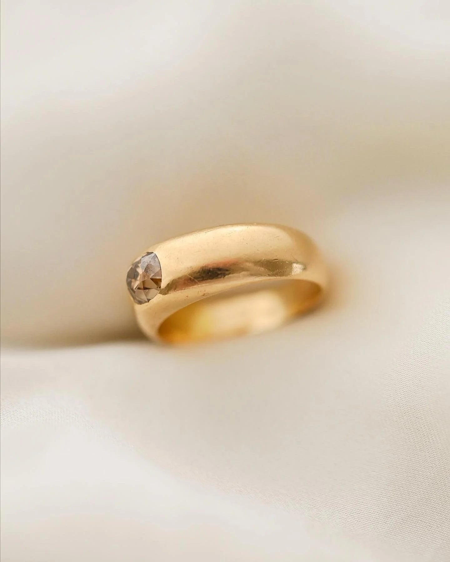 From Personal Collection Champagne Colored Antique Old Cut Diamond Ring 18K Gold 1900s