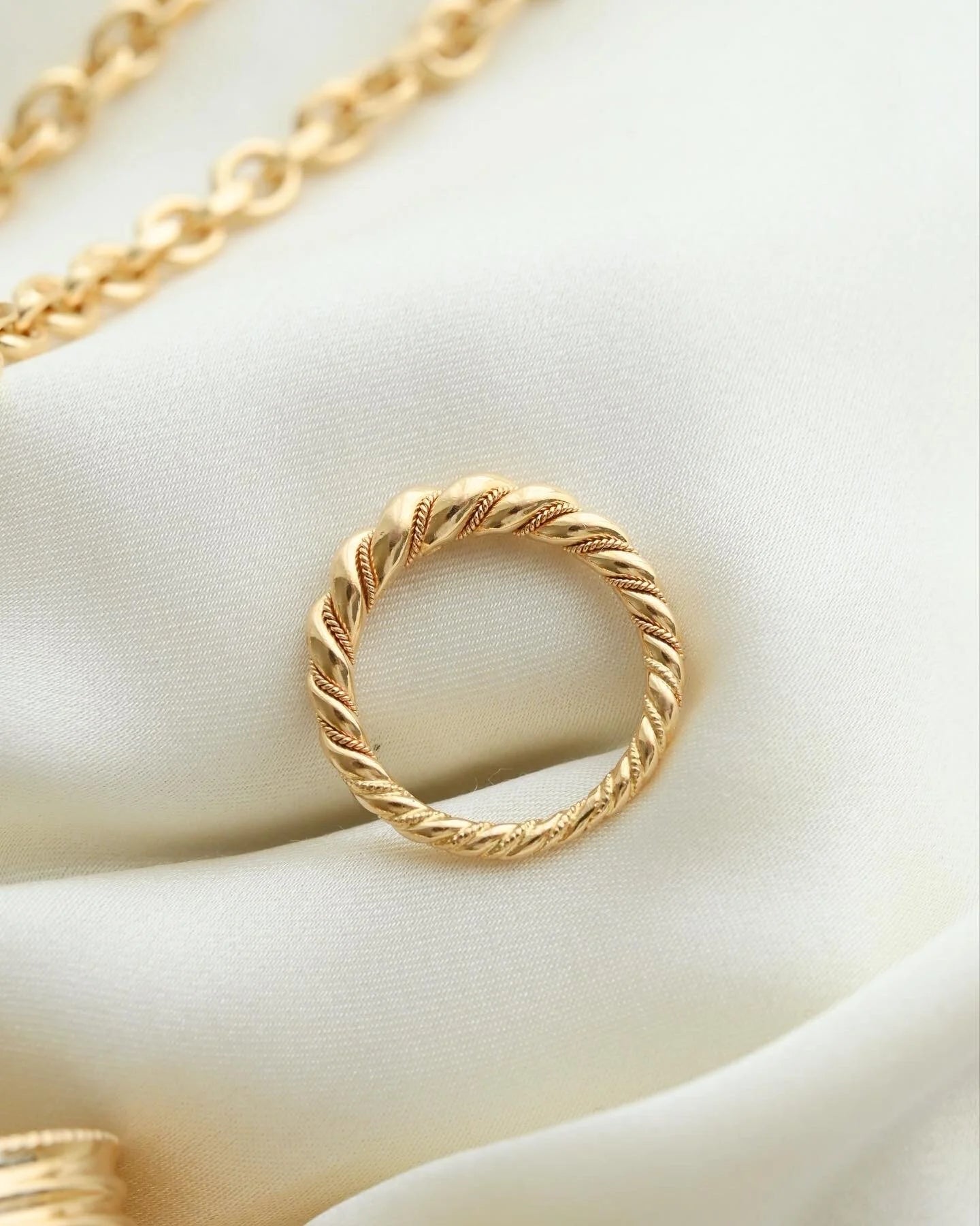 Braided Twist Ring Swedish Vintage 18K Gold