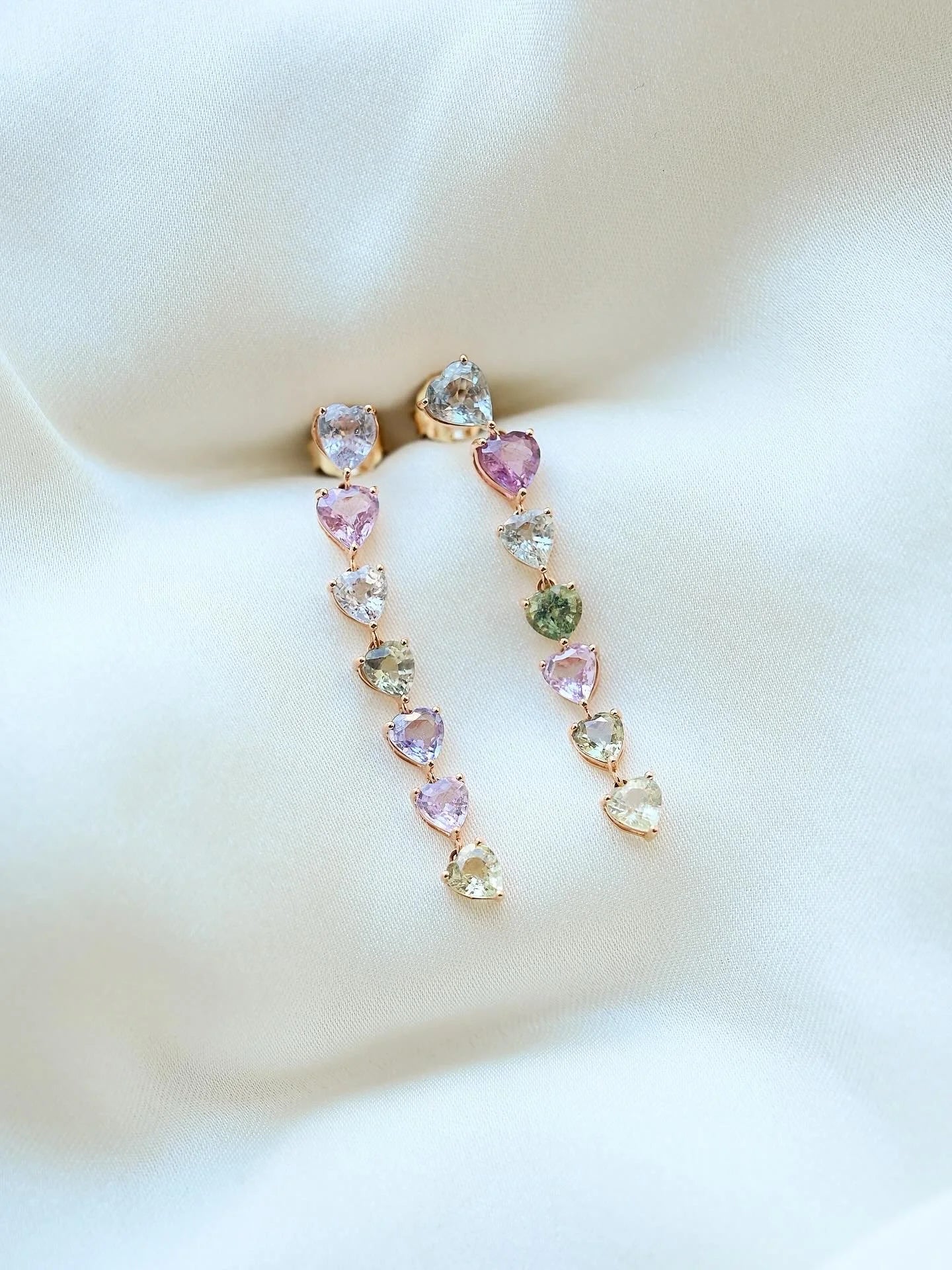 Dreamiest of Dangle Earrings 4 Carat Heart Cut Sapphires 18K Gold