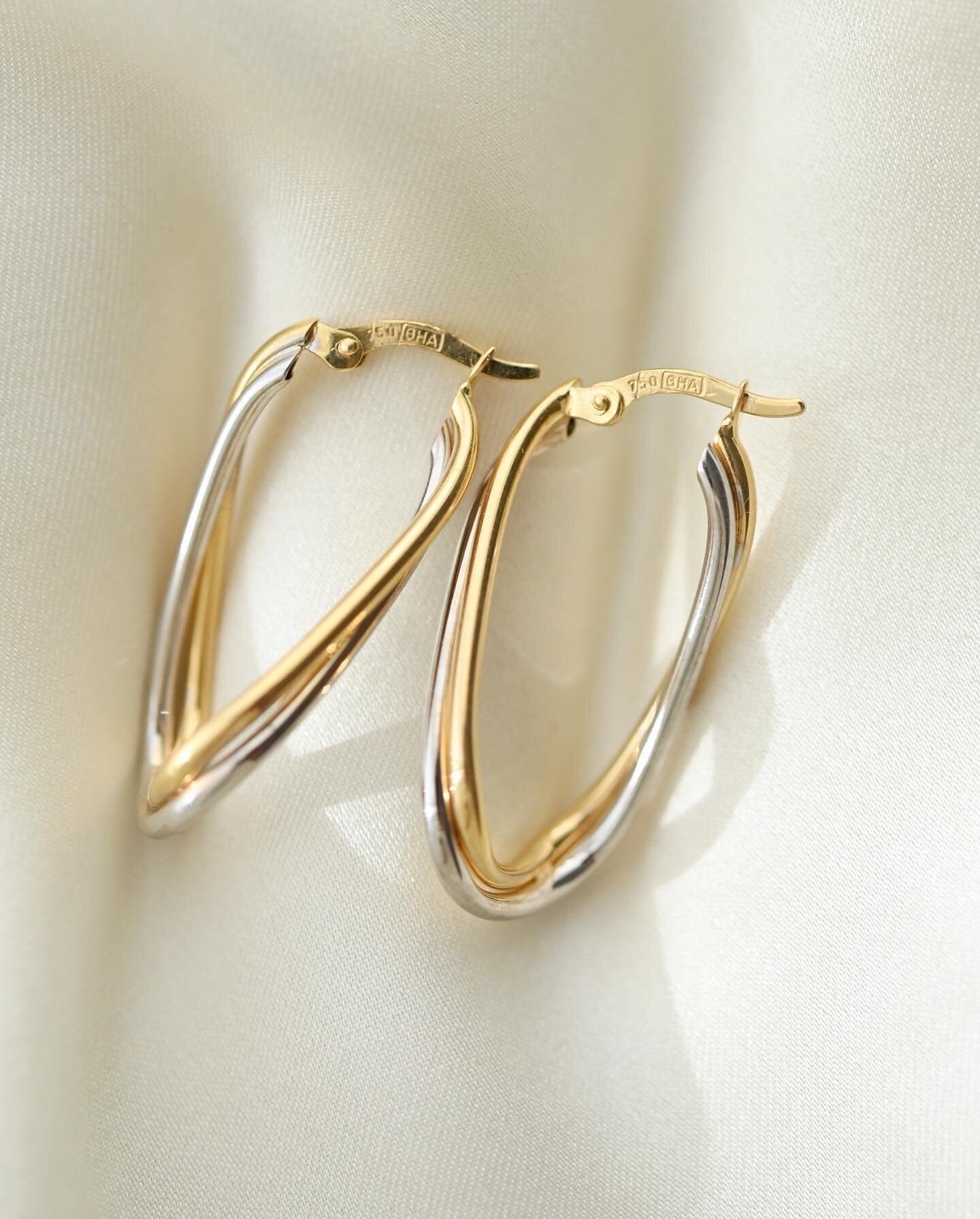 Cool Two Tone Estate Earrings 18K Gold