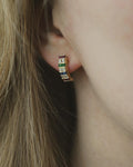 Stunning Half Hoop Studs w Natural Emerald Diamond Sapphire Ruby in 18K Gold 1980s