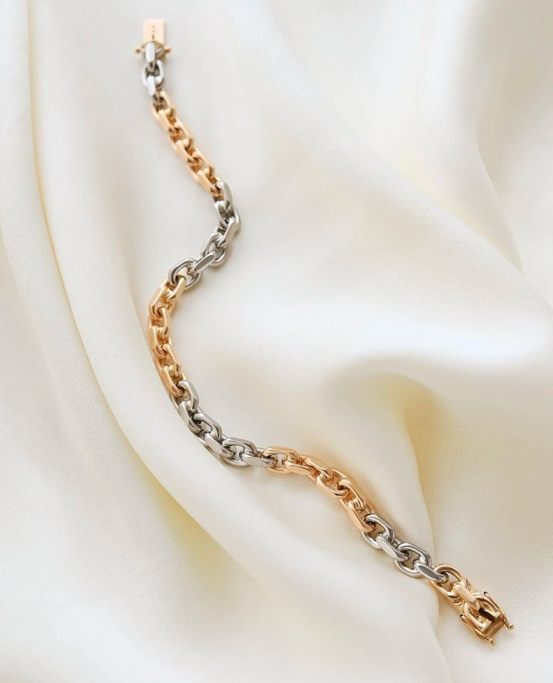 Incredible RARE White and Yellow Gold Biker Link Bracelet 18K Gold 1965 Sweden