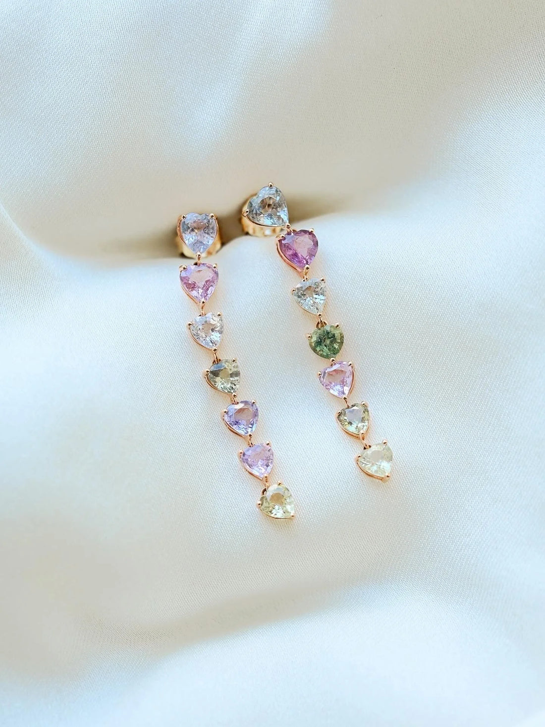 Dreamiest of Dangle Earrings 4 Carat Heart Cut Sapphires 18K Gold