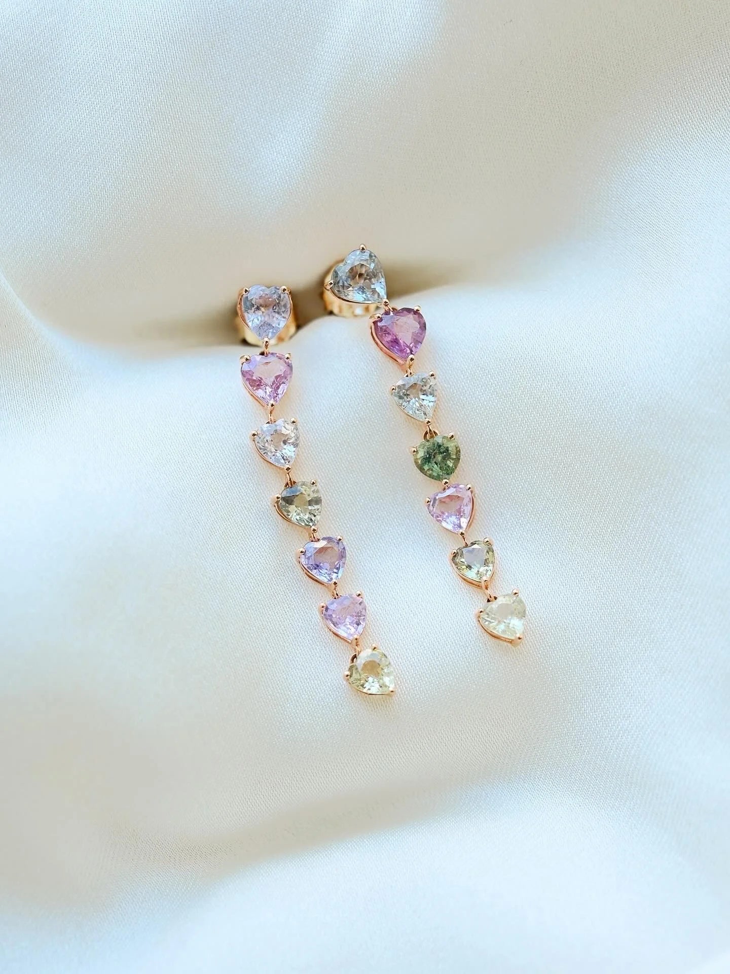 Dreamiest of Dangle Earrings 4 Carat Heart Cut Sapphires 18K Gold