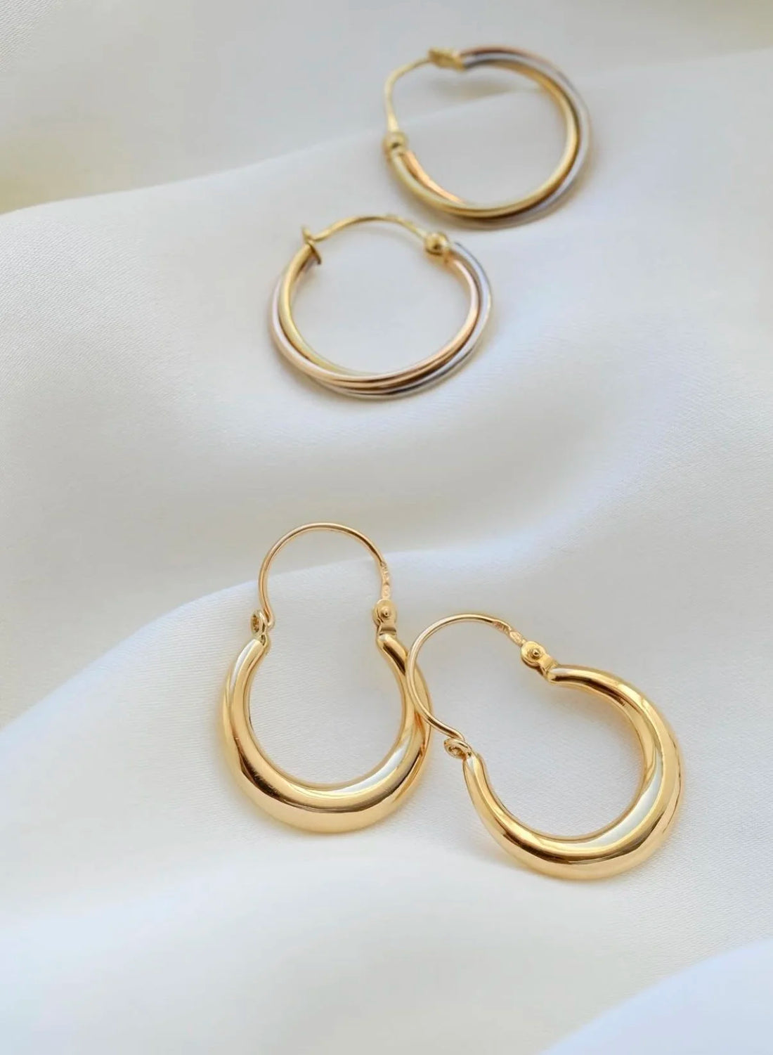 Domed Crescent Shaped Hoops 18K Gold