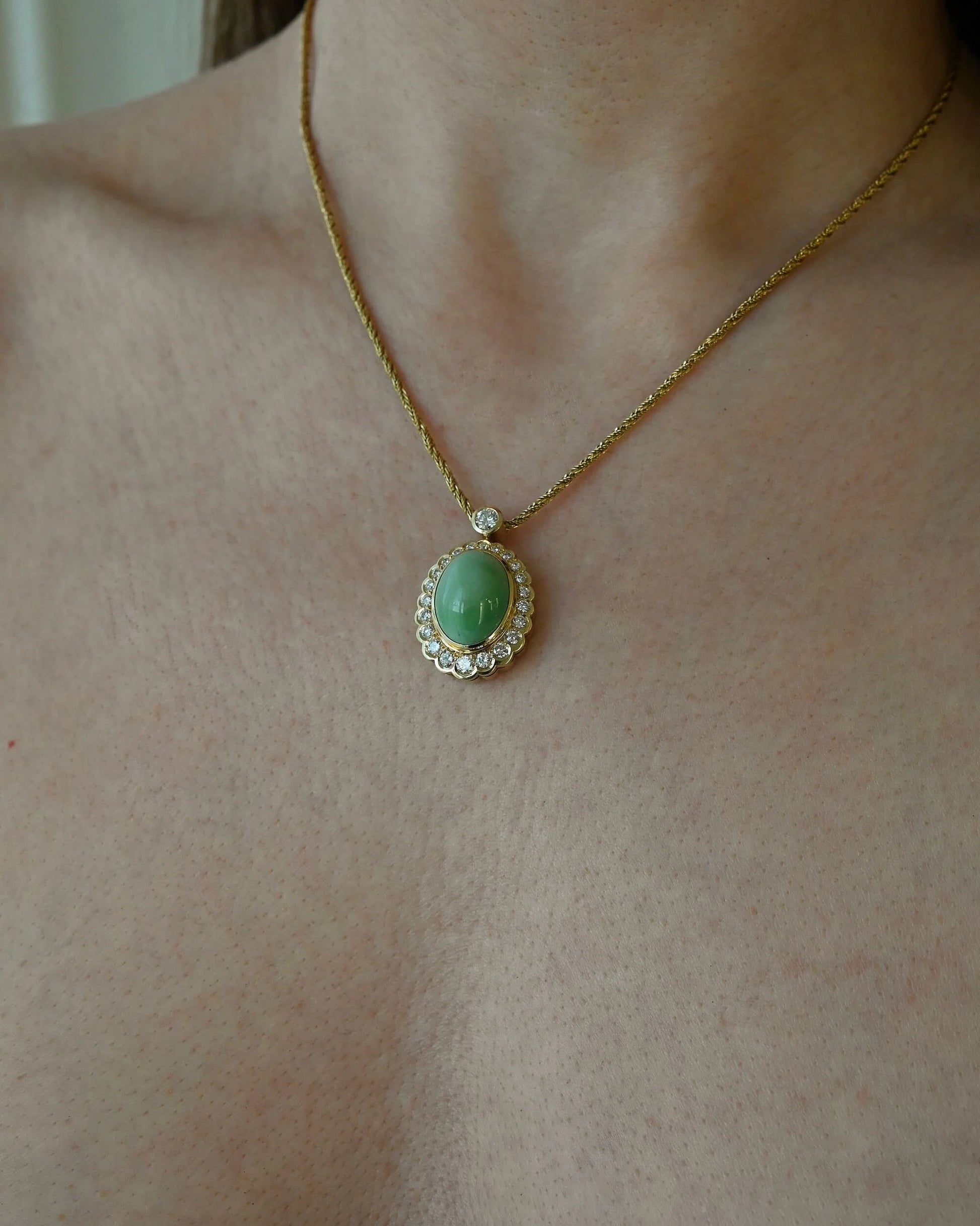 The Biggest Baddest Jade and 1.78 Diamond Pendant With Chain 14K Gold