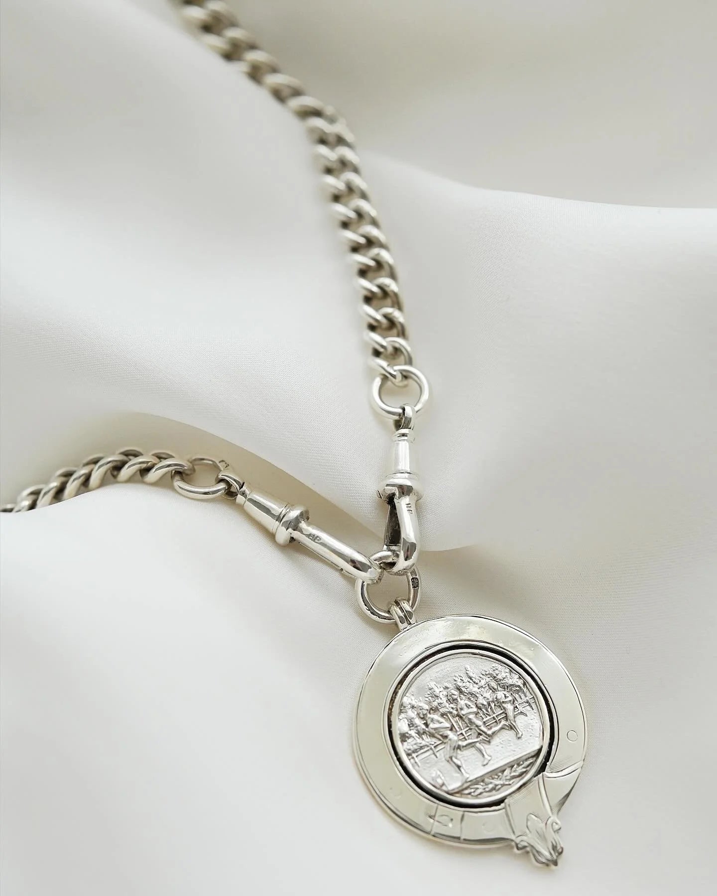 Antique English Silver Watch Chain Necklace 1912