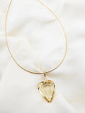 Extraordinary Huge Heart Cut Citrine Stone on Chain 14K Gold Denmark 1900s