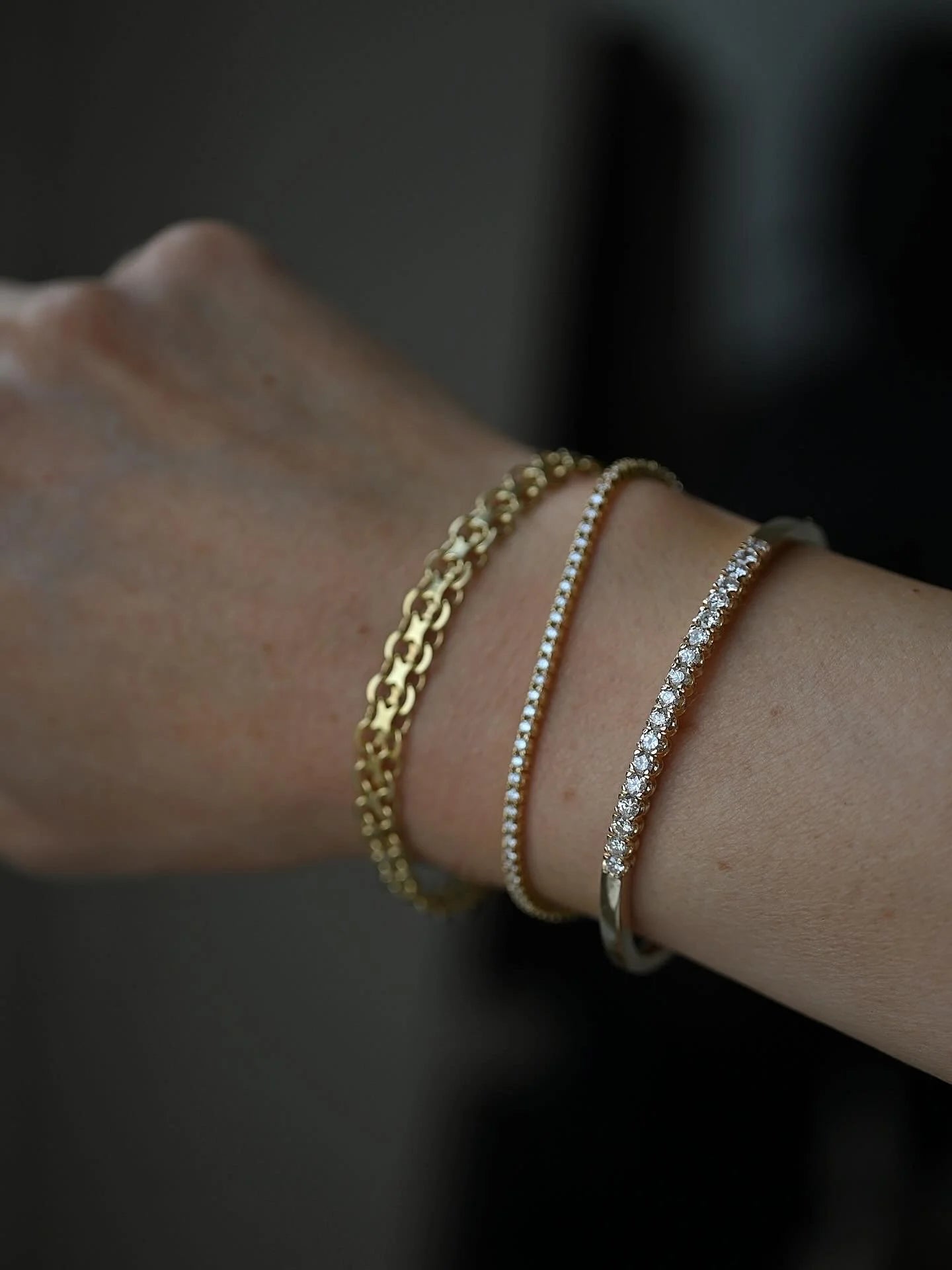 Radiant Vintage Diamond Bangle 14K Gold Late 1900s