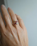 Antique French Lily Ring Ruby x Diamond Ring 14K Gold Beg 1900s
