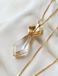 Out of This World Amazing HUGE Clear Crystal Bow Pendant 18K Gold 1945 Sweden