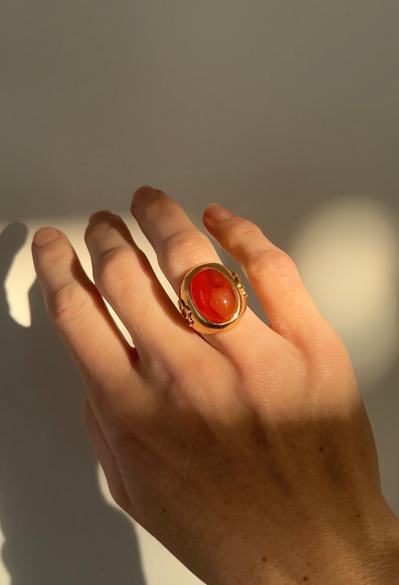 Luscious Antique Orange Agate Cabochon Ring 18K Gold