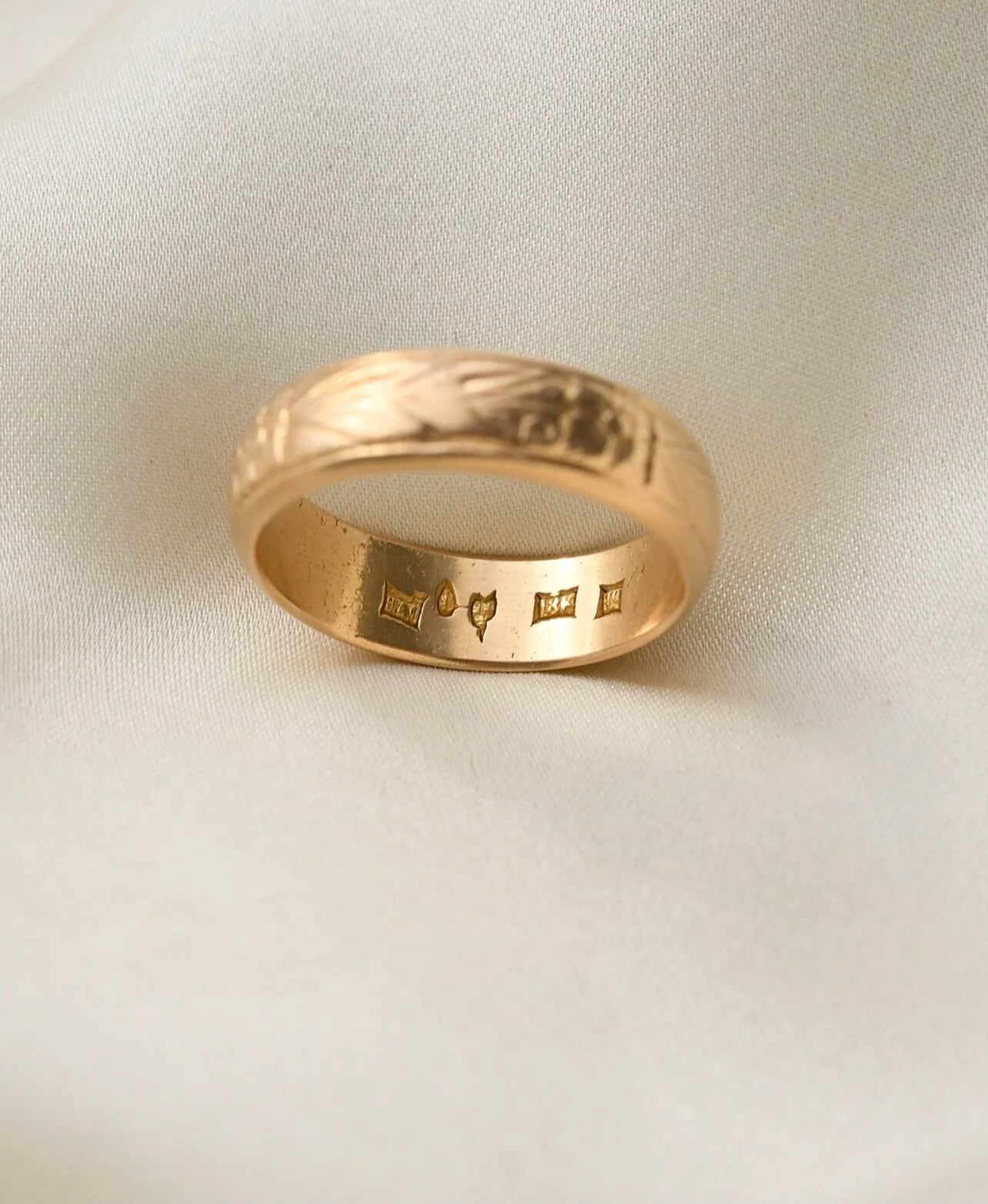 Heavy, Magical Engraved Wedding Band 18K Gold