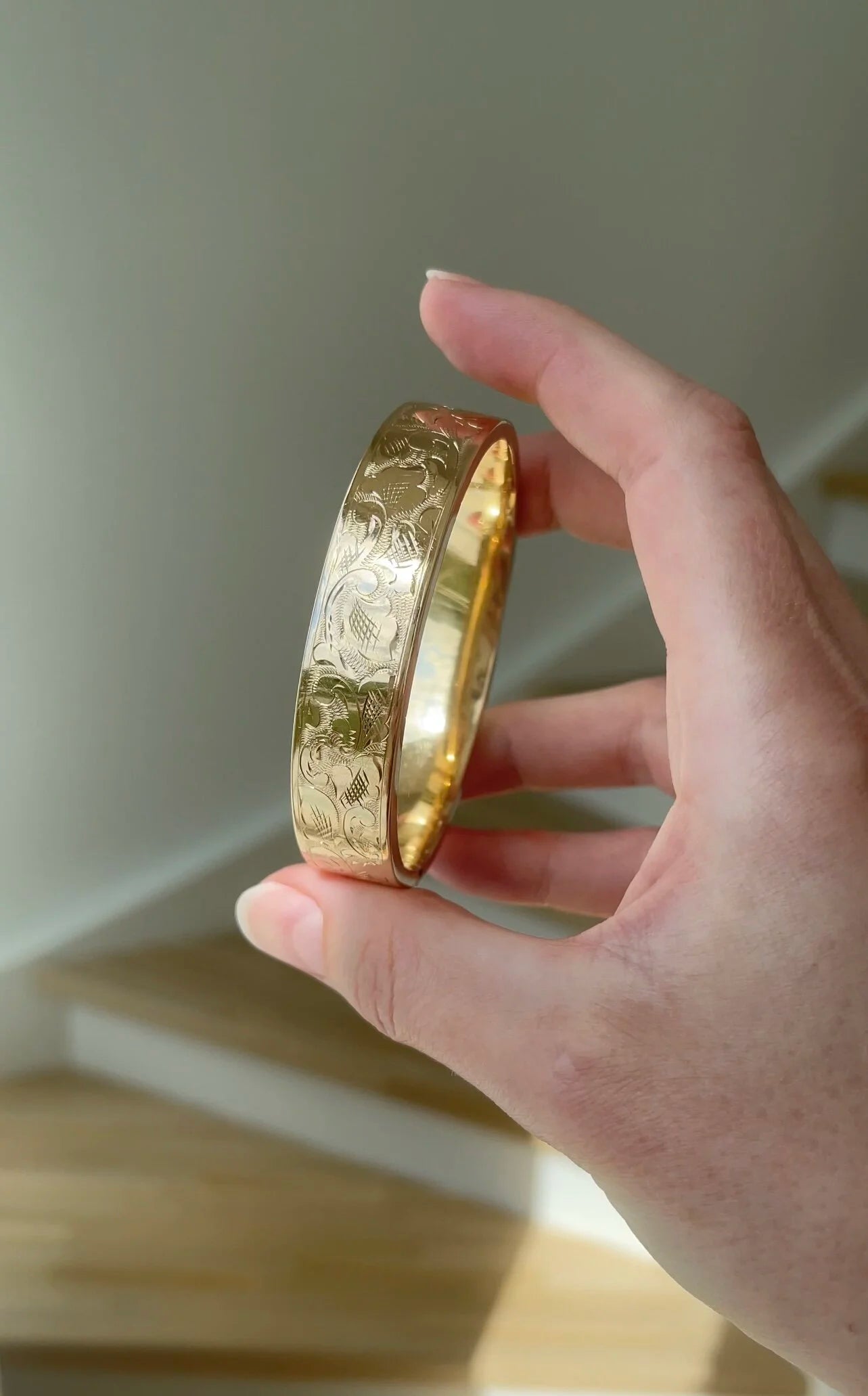 Danish Engraved Bangle by Carl Anton Koch 14K Gold