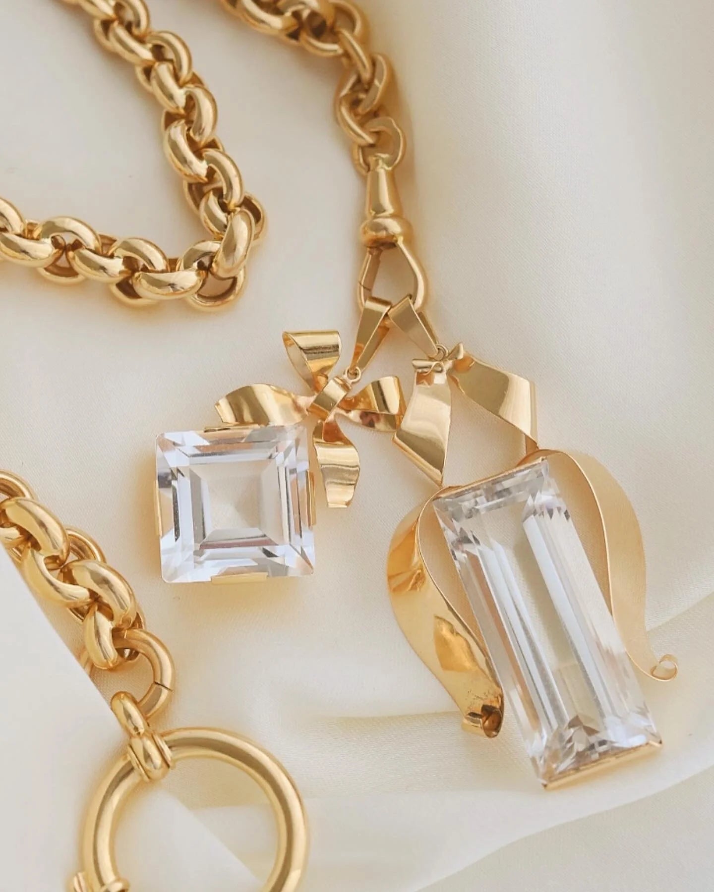One left! Huge Amazing Swedish Vintage Pendants Rock Crystal 18K Gold 1950s