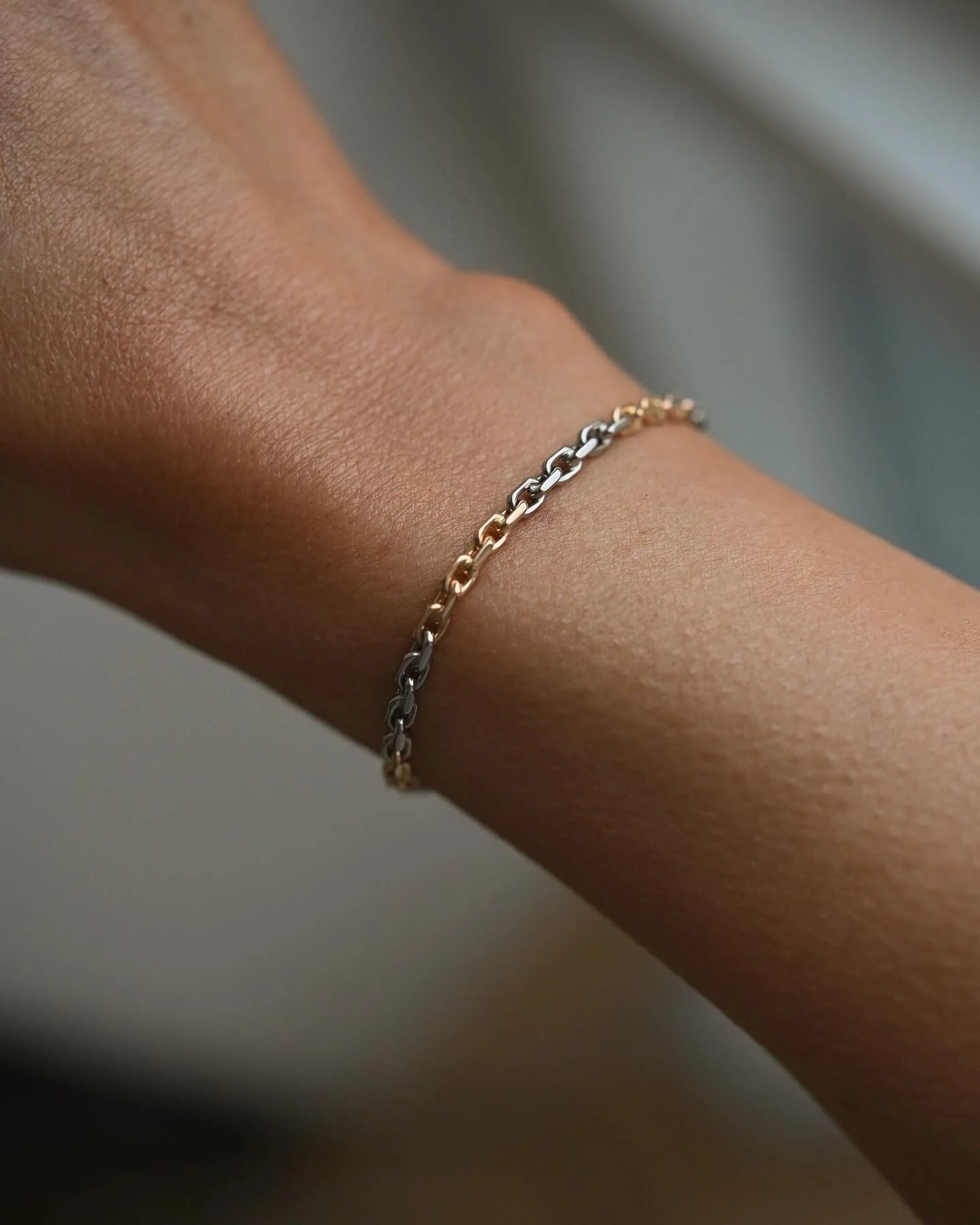 Perfect Two Tone 18K Gold Biker Link Bracelet Swedish Vintage