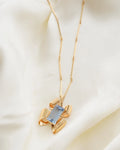 Huge Swedish Vintage Ribbon Pendant w Baby Blue Spinel 18K Gold 1943