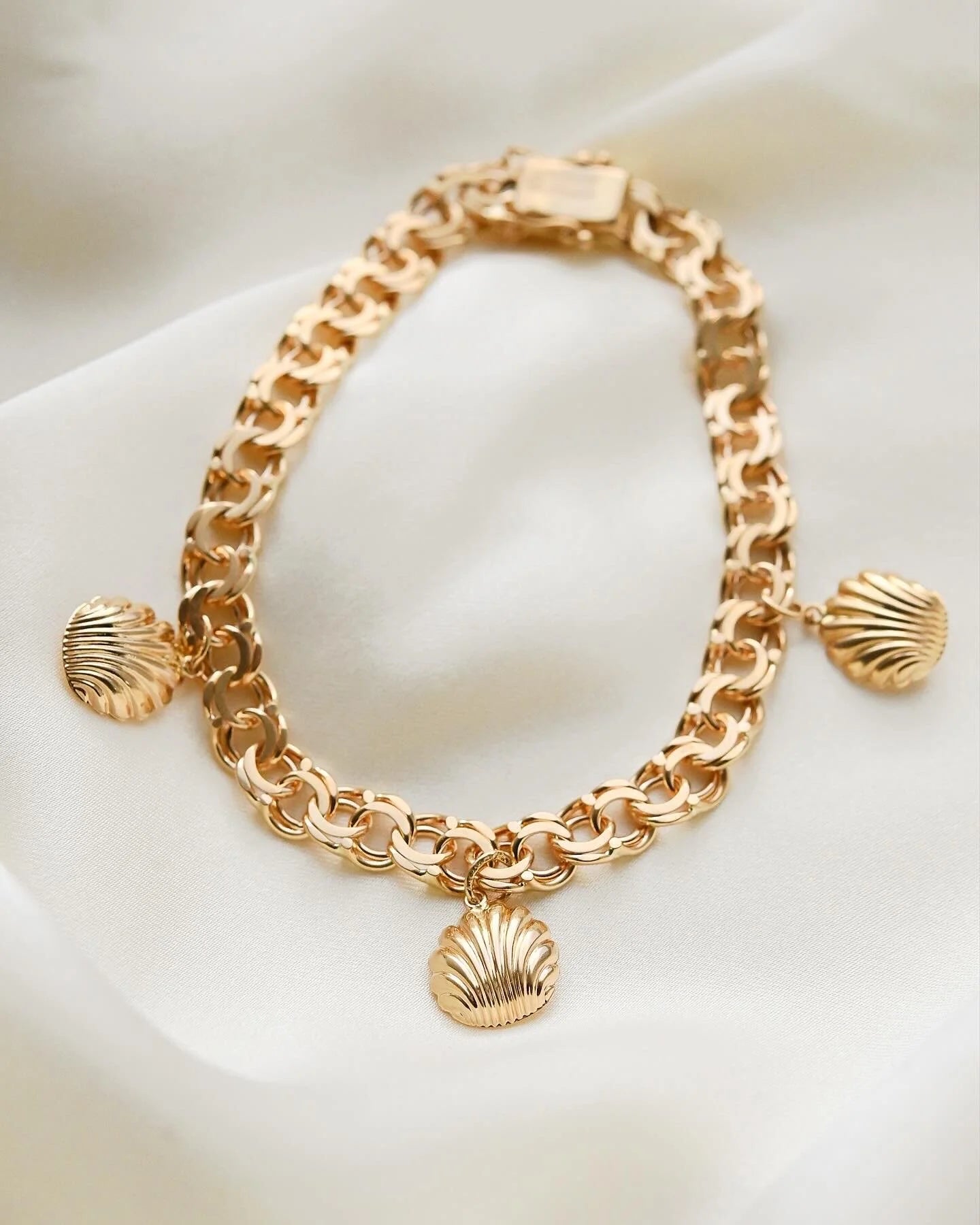 Last of Two Vintage Sea Shell Pearl Charm Bracelets 18K Gold