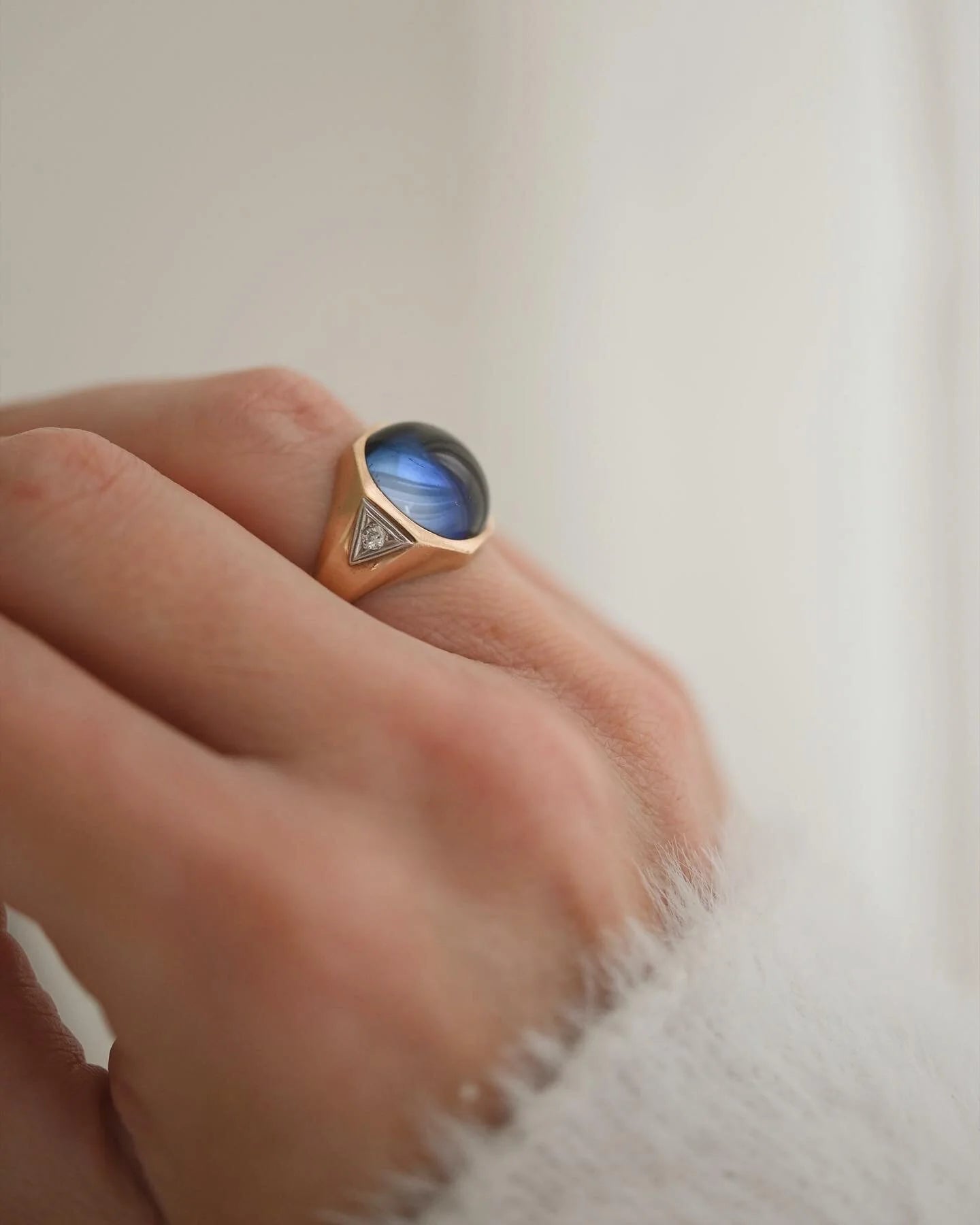 Magnificent Antique Cabochon Cut Lab Sapphire and Natural Diamonds 10K Gold 1920s