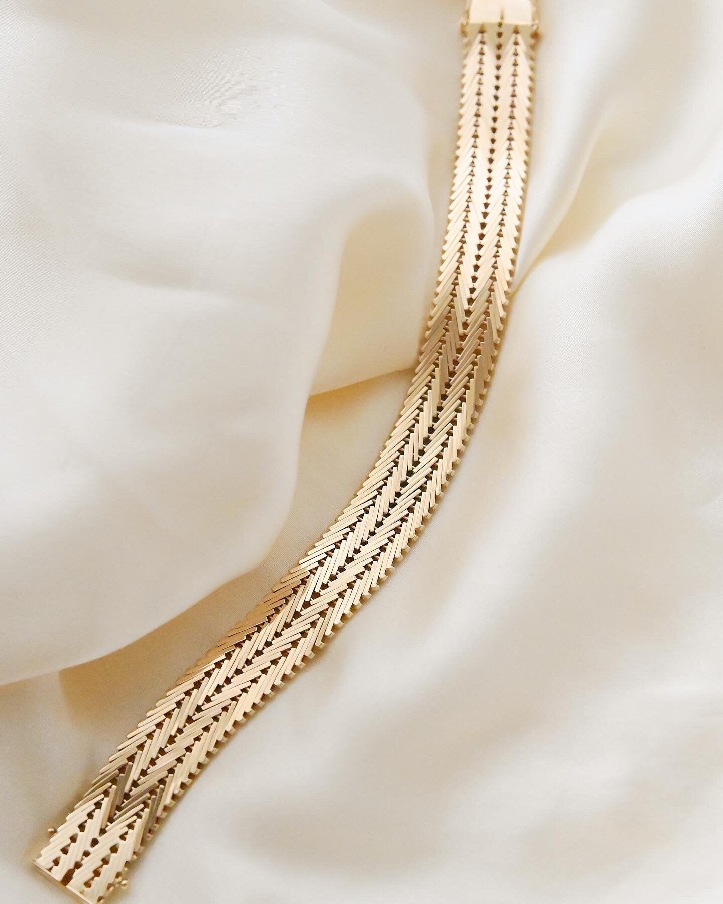 Danish Vintage Double Row Geneva Link Bracelet 14K Gold