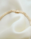 15.15 Inches Graduated Cleopatra Brick Link Necklace 14K Gold 1960