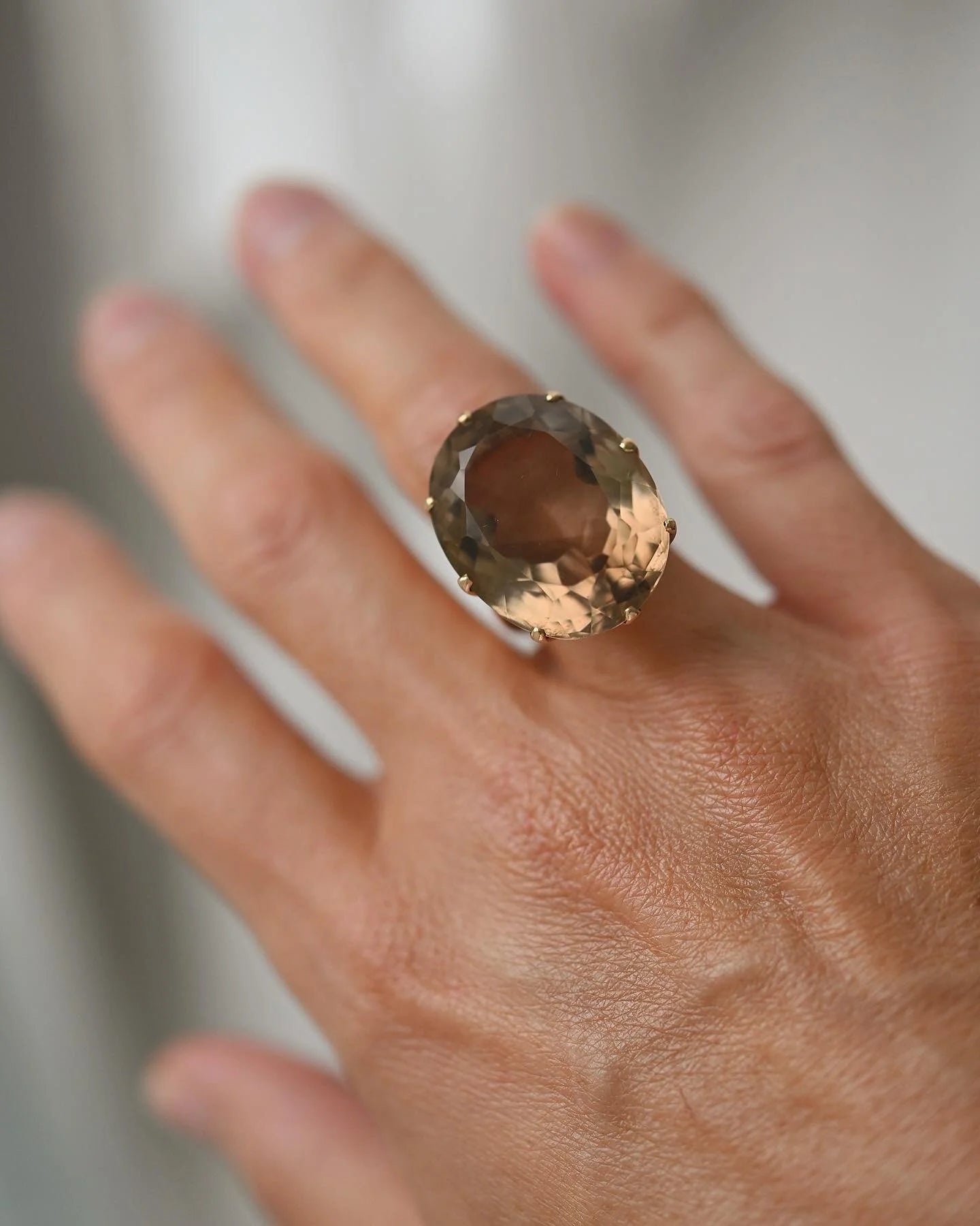 Swedish Vintage Cocktail Ring w Huge Coffee Citrine Quartz 18K Gold 1973