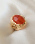 Luscious Antique Orange Agate Cabochon Ring 18K Gold