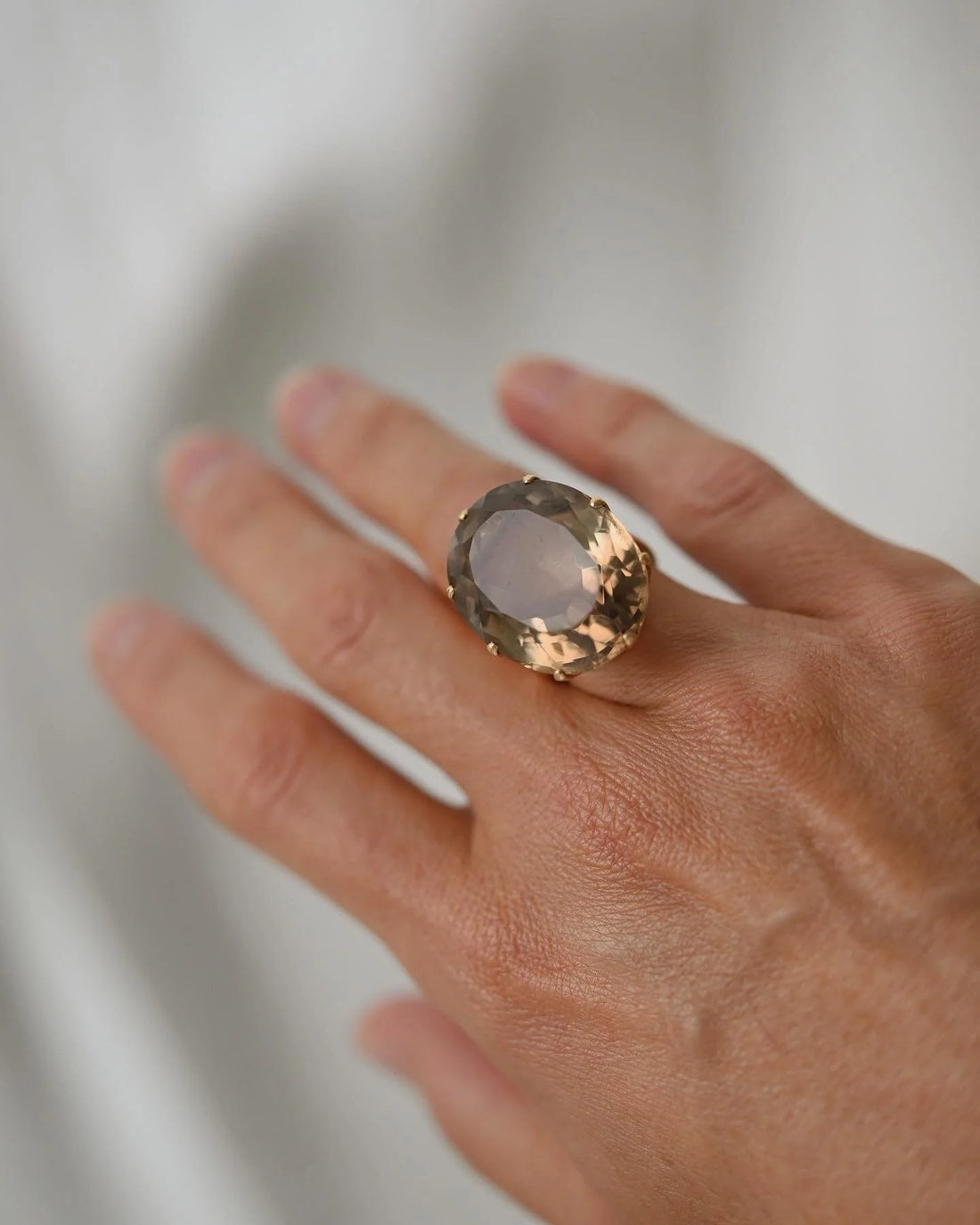 Swedish Vintage Cocktail Ring w Huge Coffee Citrine Quartz 18K Gold 1973