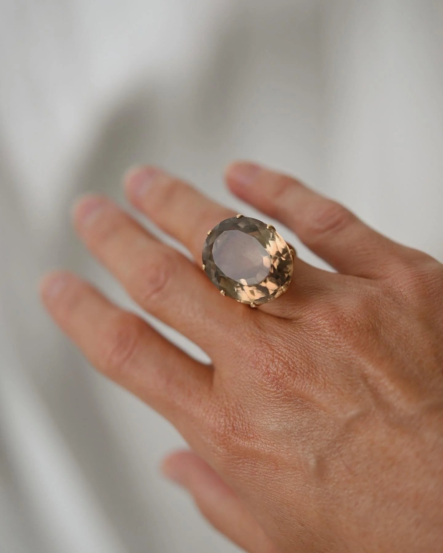 Swedish Vintage Cocktail Ring w Huge Coffee Citrine Quartz 18K Gold 1973