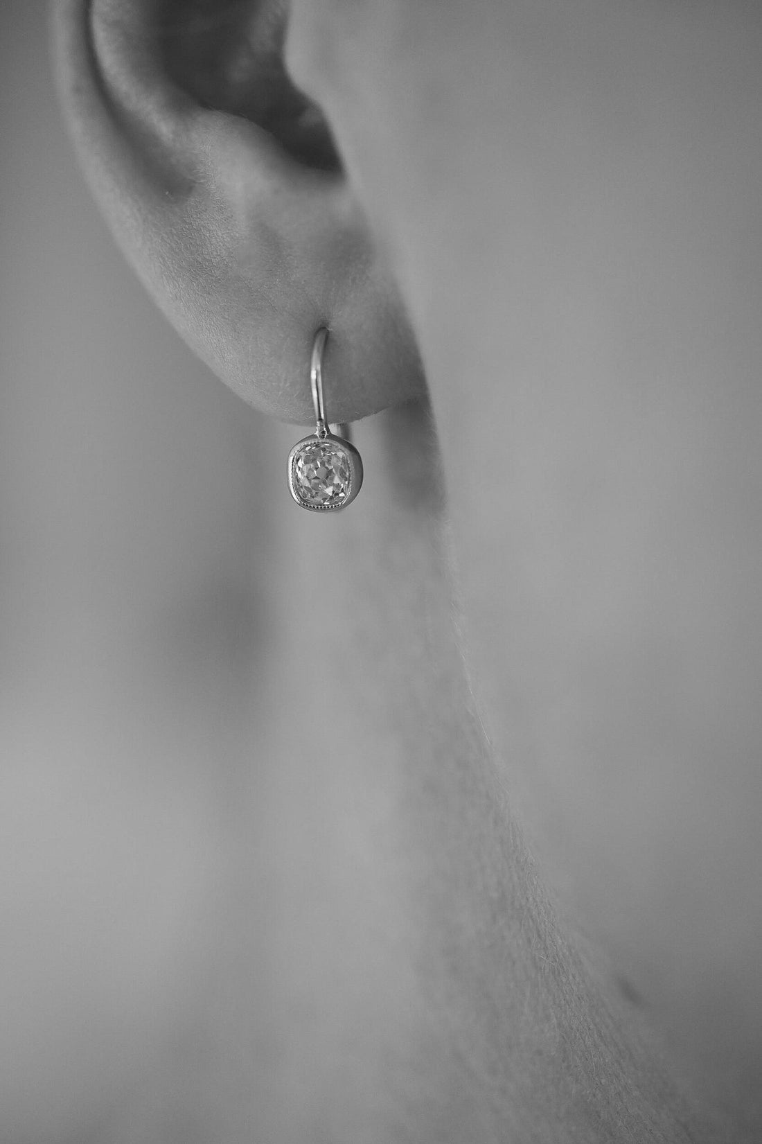 Divine Old Mine Cut Diamond Earrings 18K White Gold
