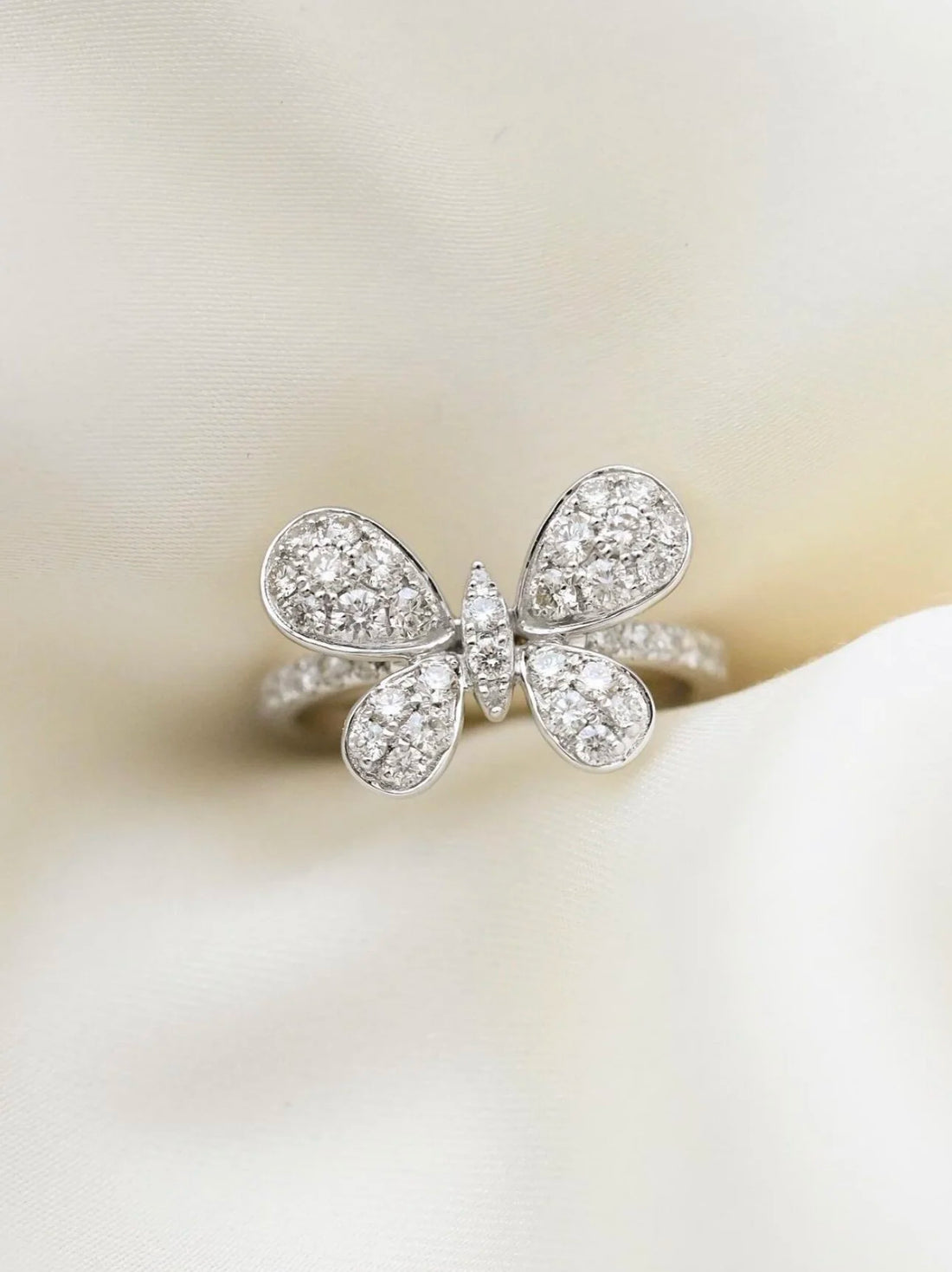 Estate Butterfly Ring 0.95 Carats VS Diamonds 18K White Gold