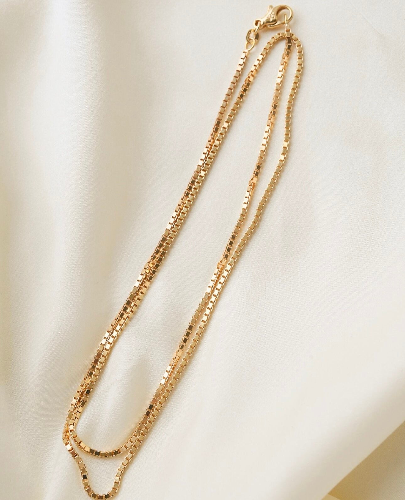 Rare Long Thick Vintage Box Chain Necklace 18K Gold