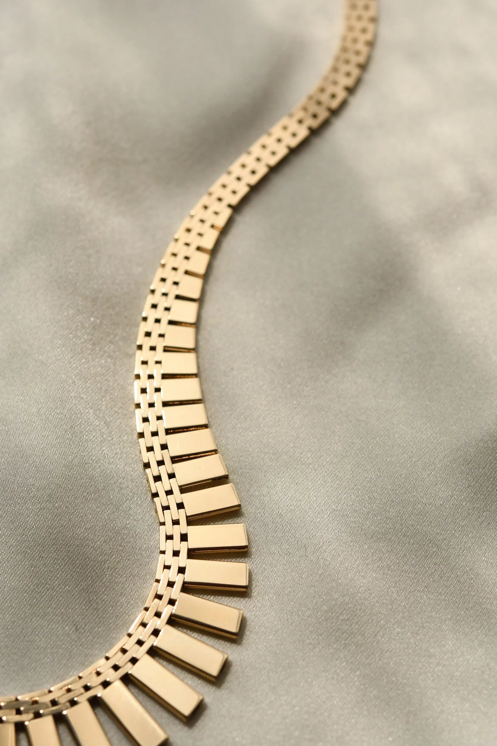 Amazing Graduated Brick Link Necklace 14K Gold 1960