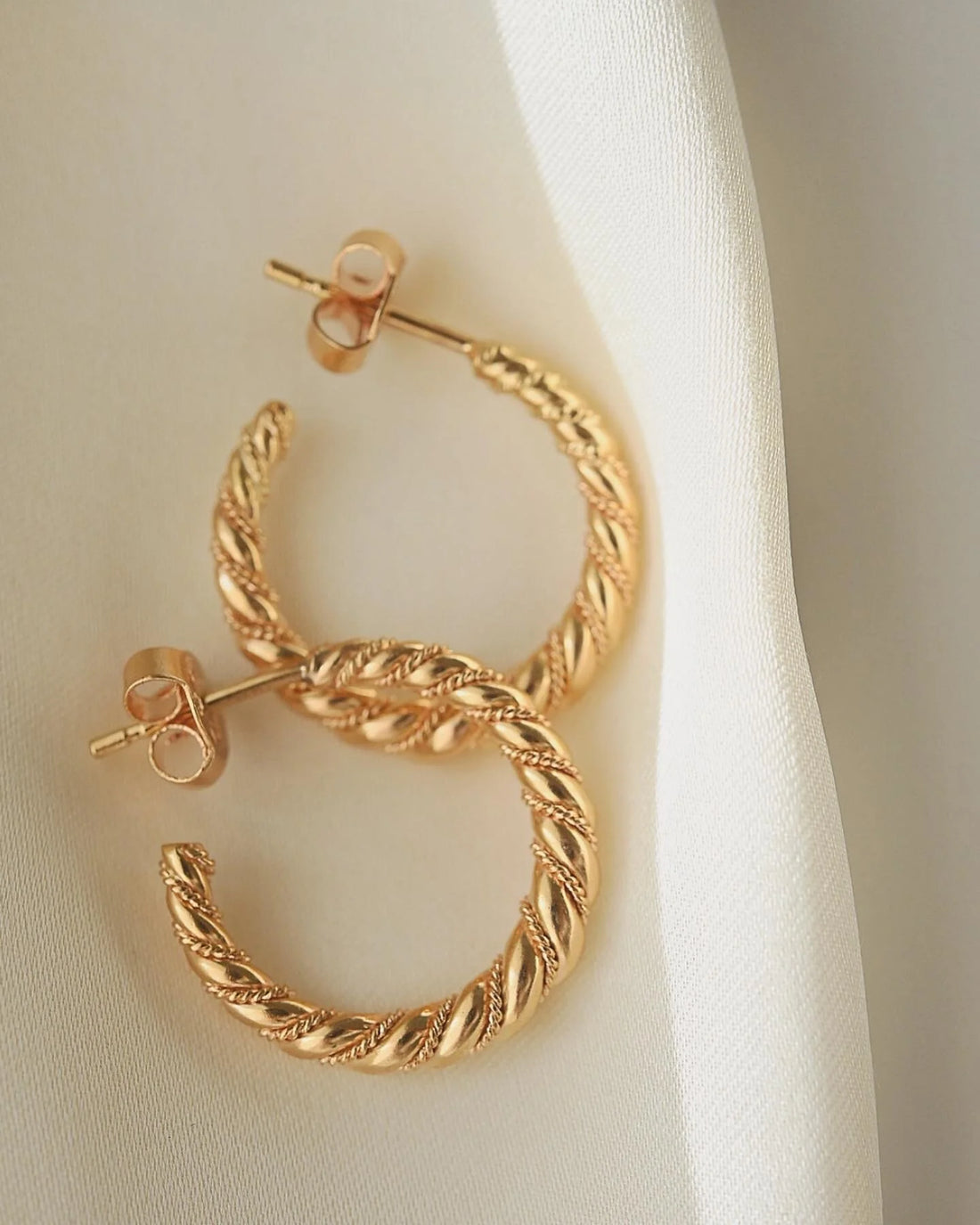 Solid Through and Through Twist Hoops 18K Gold Mid Century