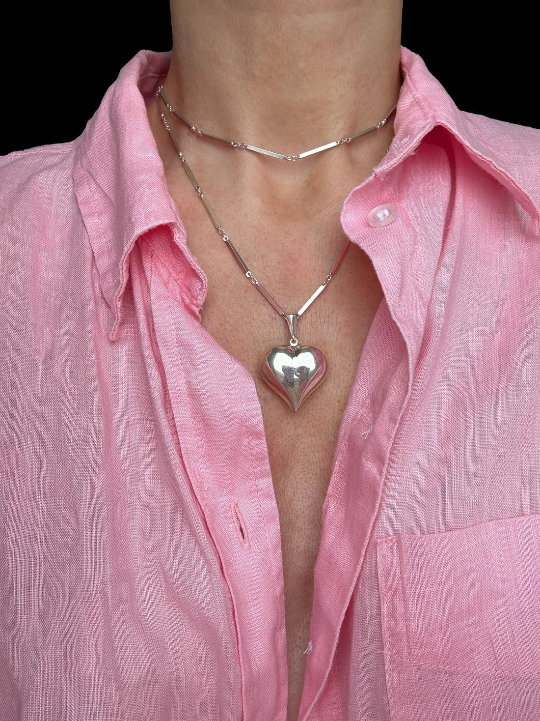 Huge Silver Heart (w Complimentary Choker AND Chain)  All Vintage 1950s