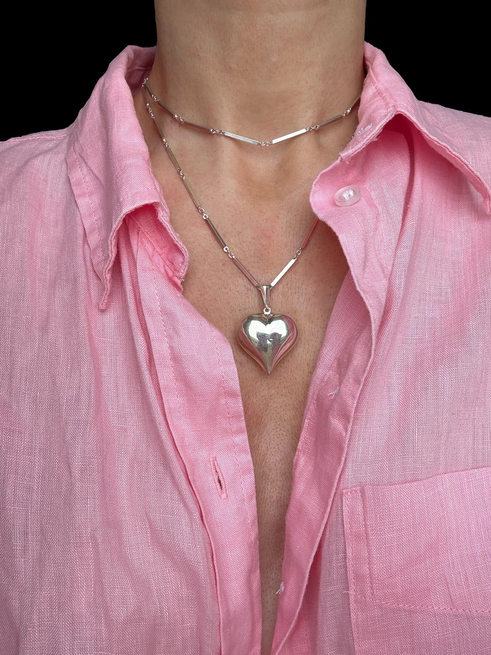 Huge Silver Heart (w Complimentary Choker AND Chain)  All Vintage 1950s