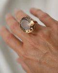 Swedish Vintage Cocktail Ring w Huge Coffee Citrine Quartz 18K Gold 1973