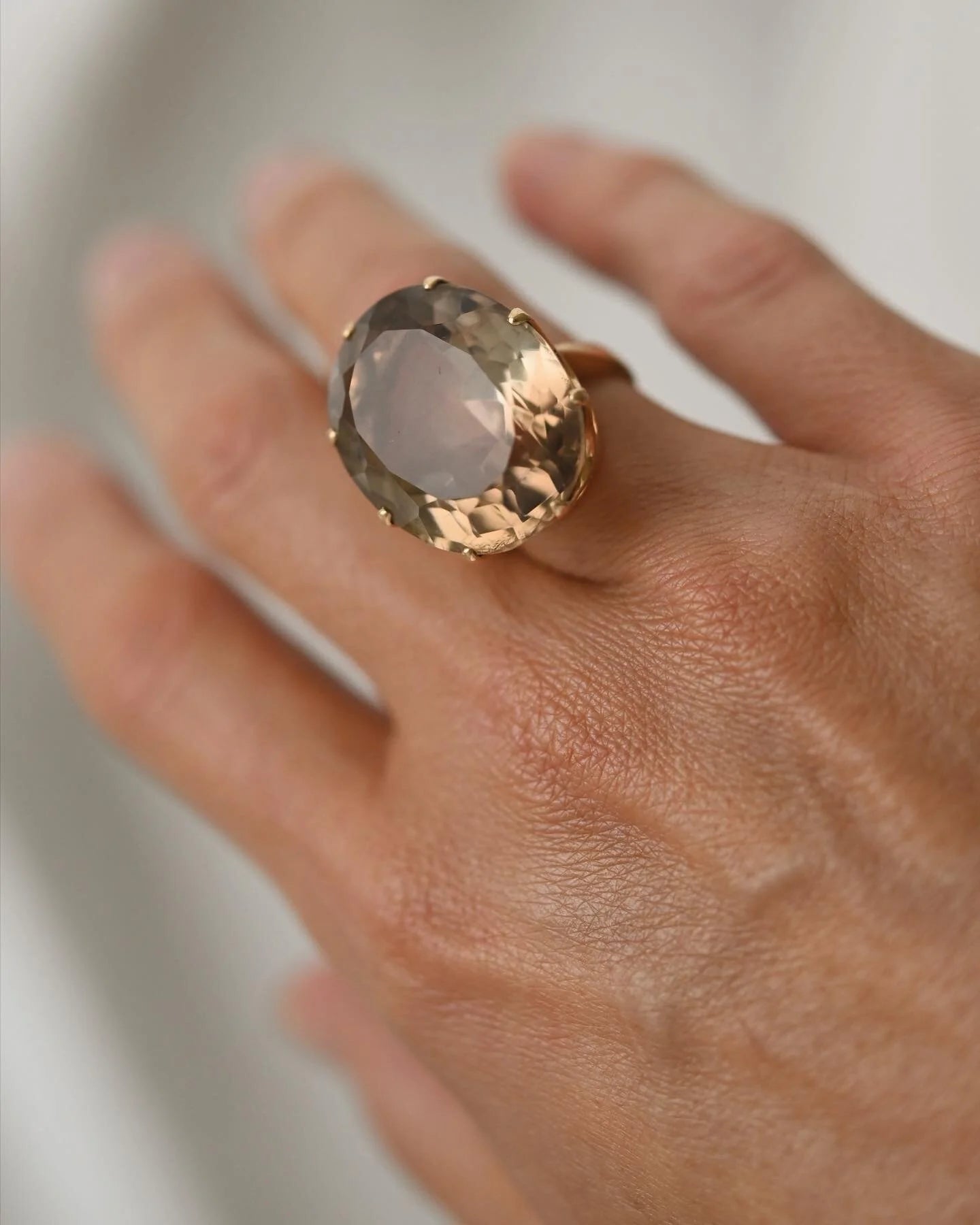 Swedish Vintage Cocktail Ring w Huge Coffee Citrine Quartz 18K Gold 1973