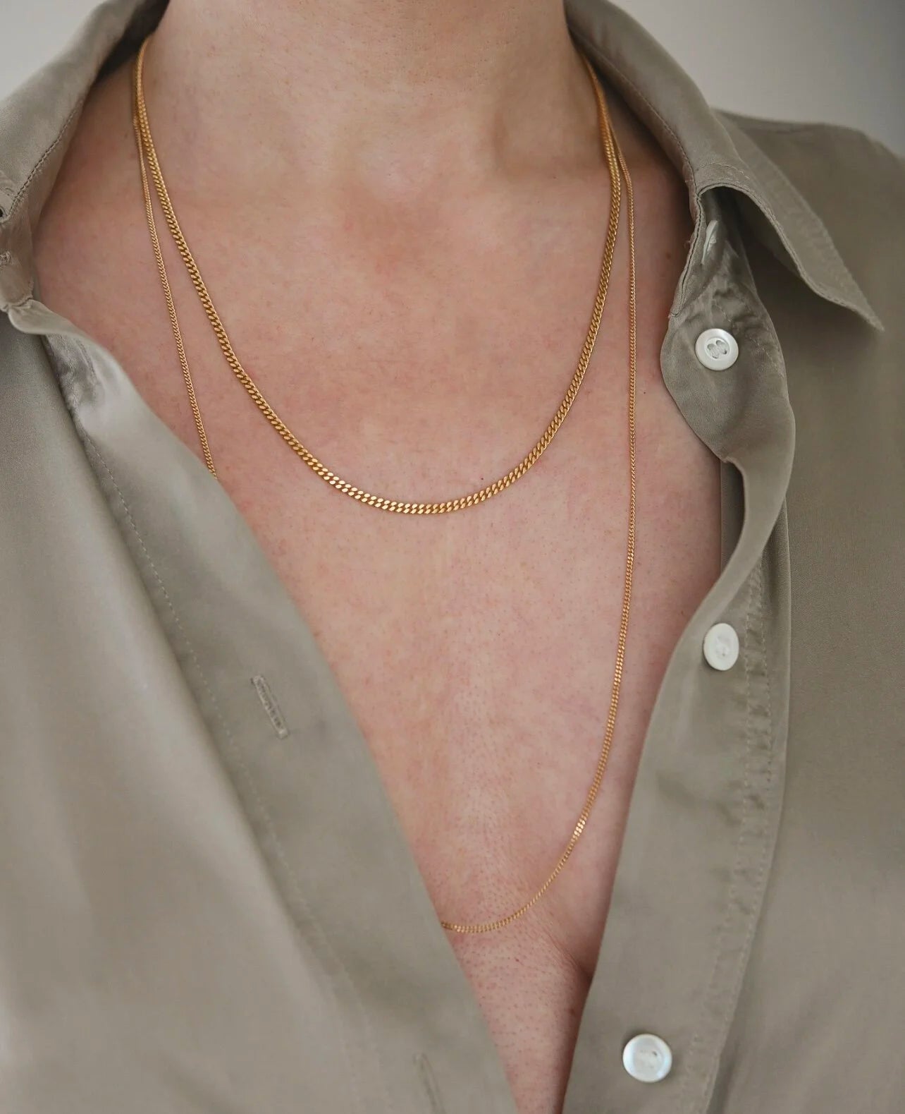 Long Baby Curb Link Chain 18K Gold 28 Inches
